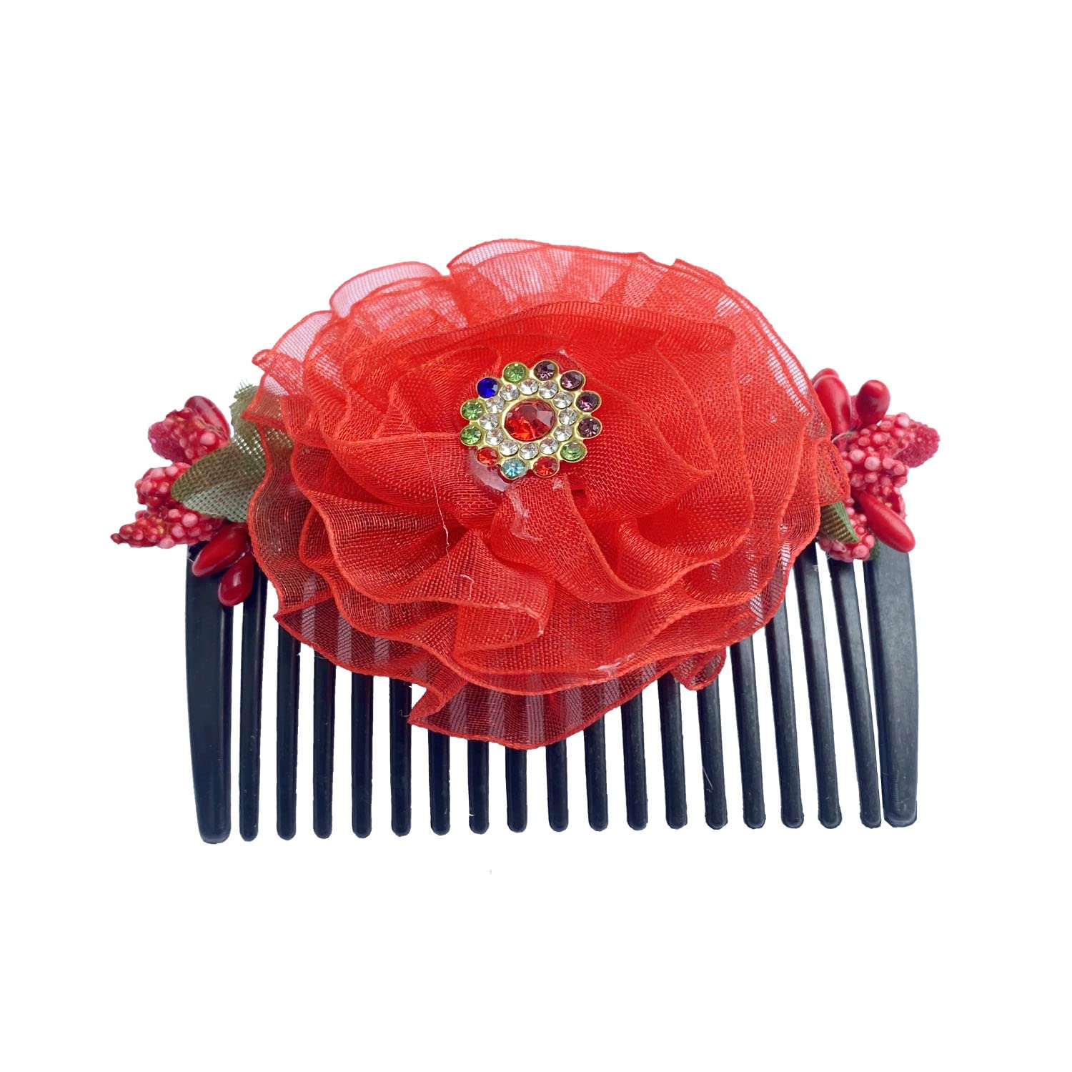 Vinshbond Flower Hair Clips for Women - Red Hair Accessories, Hair Pins & Slide Clips (Pack of 1) - Perfect for Weddings, Parties & Everyday Styling