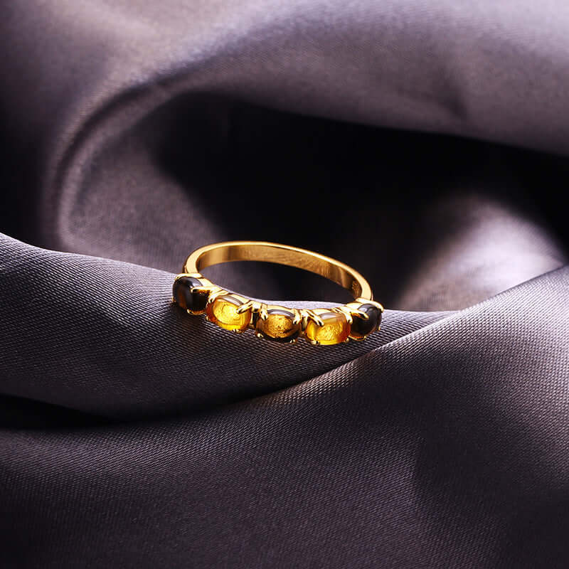 Vintage Citrine Smoky Quartz Stacking Rings Set for Women - Adjustable Bohemian Style Jewelry Gift for Birthday, Anniversary & Everyday Wear | TB1502