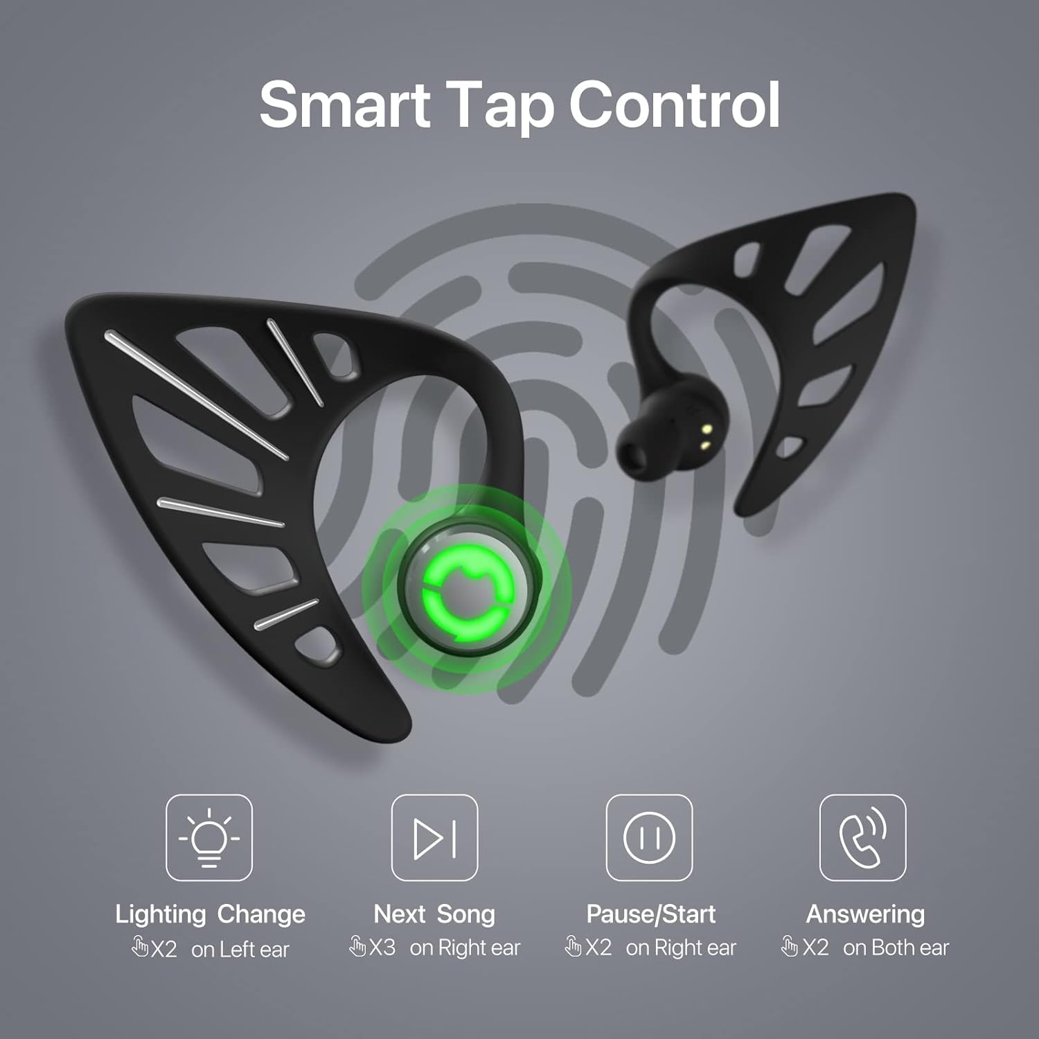 Wireless Bluetooth 5.0 Earbuds with Elf Ear Design - 10 RGB Color LED Lights, App Control, IPX4 Waterproof, 24H Playtime with Charging Case - Perfect for Gaming, Cosplay & Gift (Black)