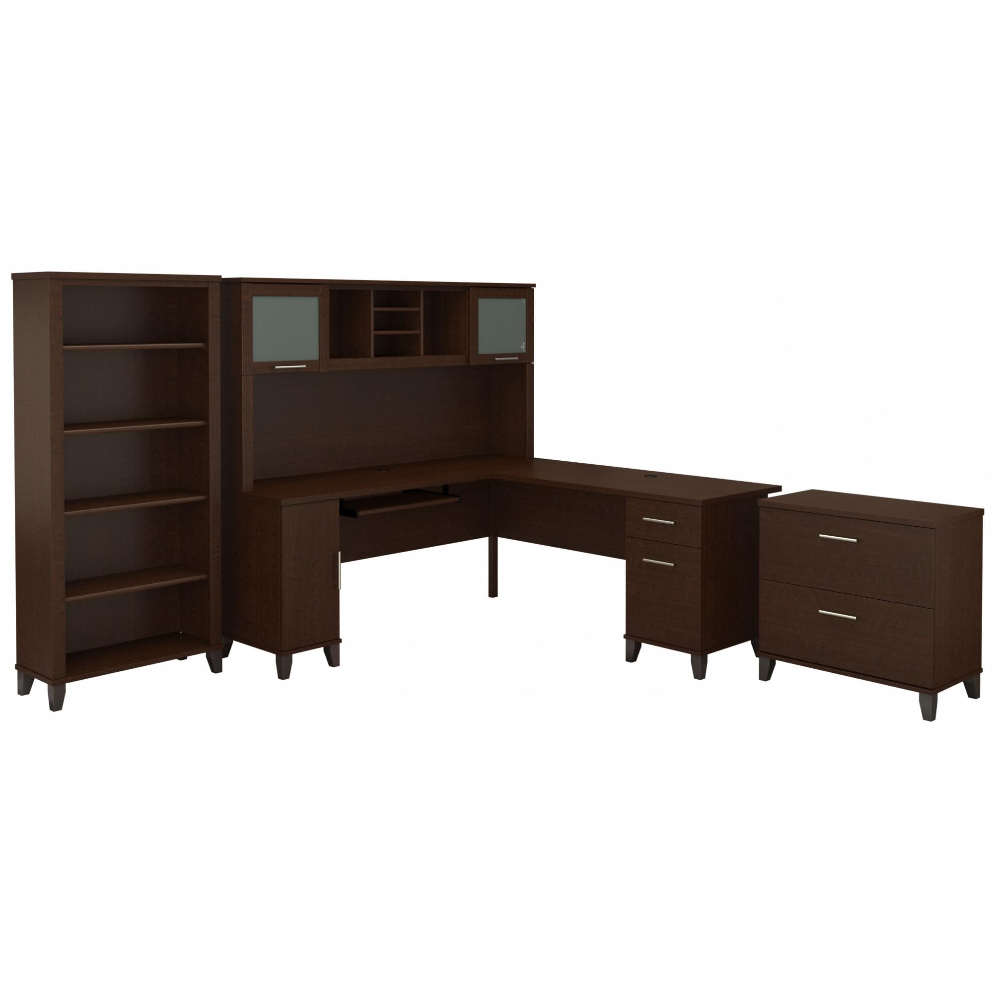 Bush Furniture Somerset 72W L-Shaped Desk with Hutch, Lateral File Cabinet & Bookcase - Home Office Workstation for Small Spaces, Gaming & Remote Work Setup