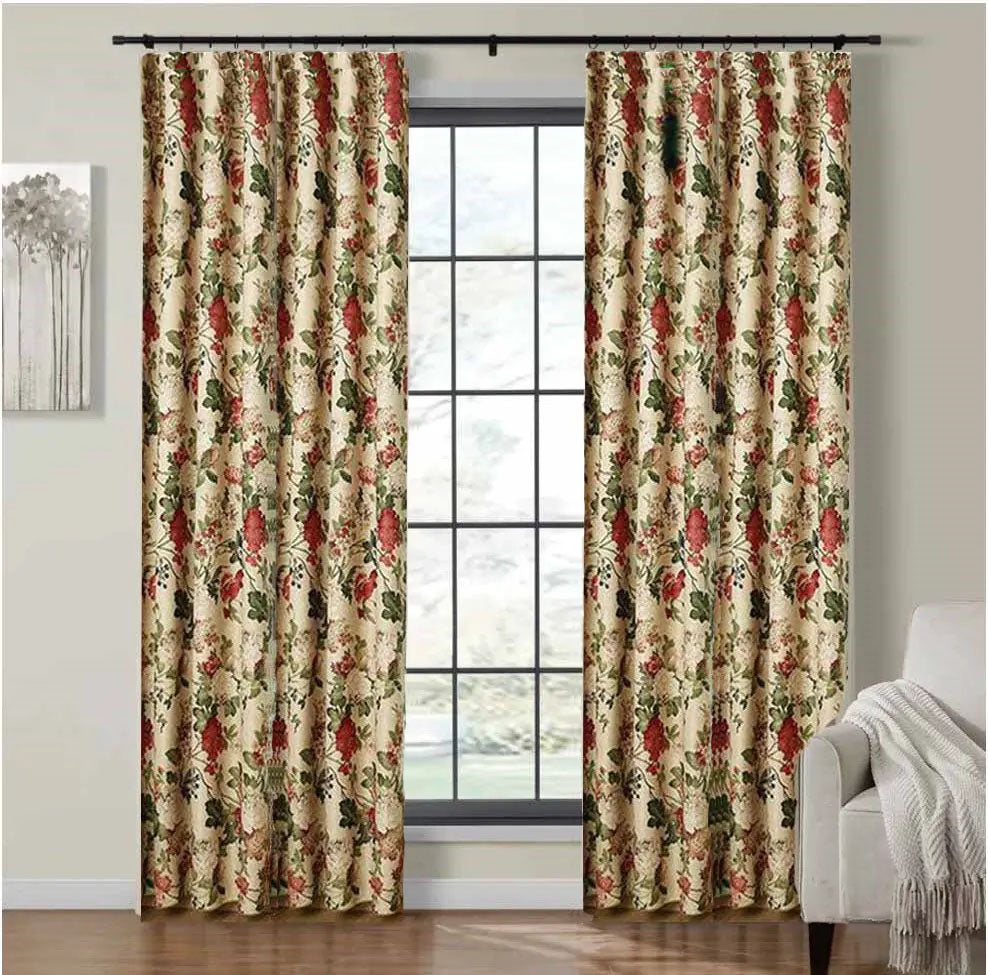 Astor Rideaux Fall Floral Print Curtains - Beige Blackout Drapes for Living Room & Bedroom - Elegant Autumn Leaves Design Window Treatments for Home Decor