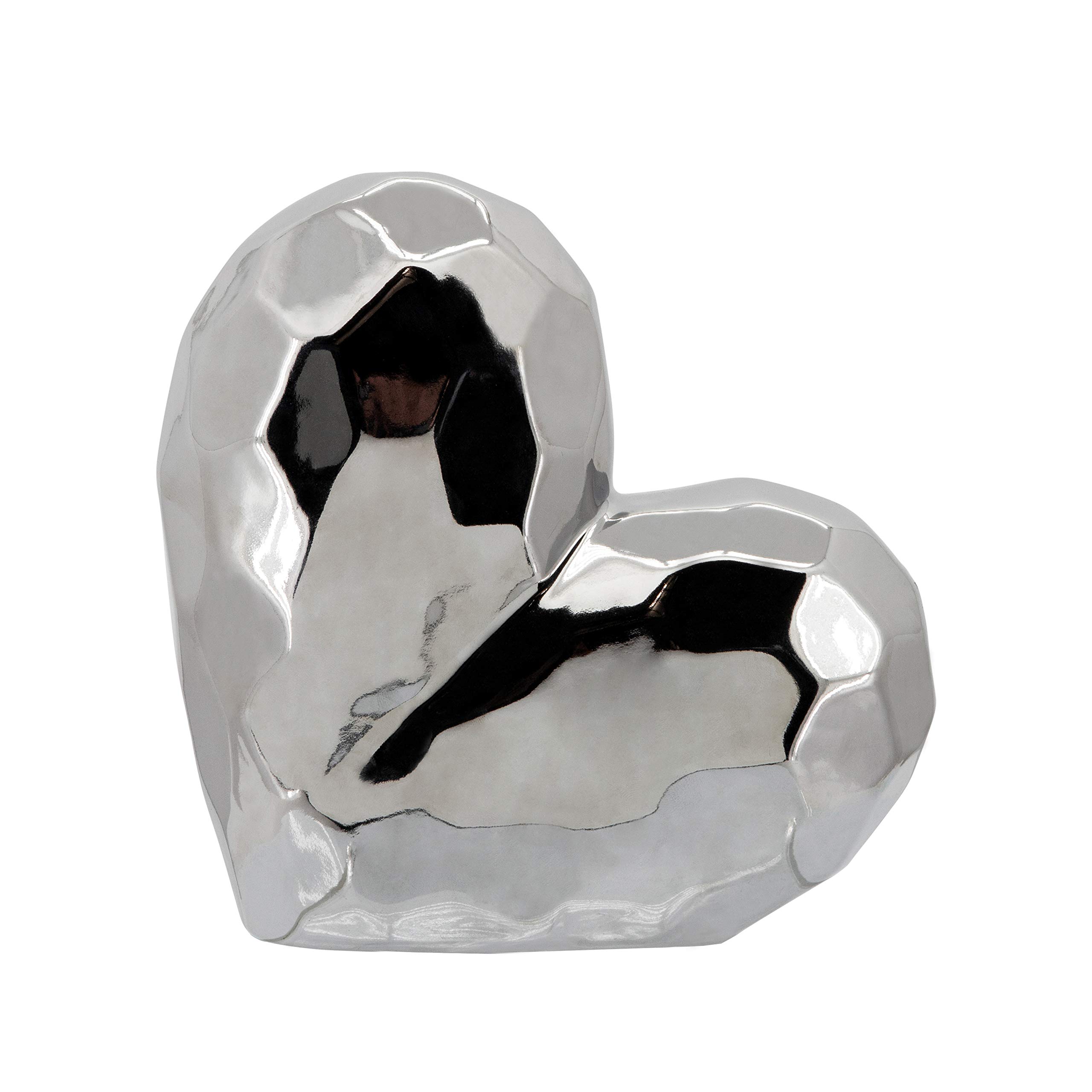 Sagebrook Home Silver Ceramic Heart Decor - Metallic Stoneware Accent Piece for Home, Office, Living Room & Bedroom - 8 Inch Heart-Shaped Decoration for Valentine's Day, Wedding, Anniversary Gifts & Home Décor