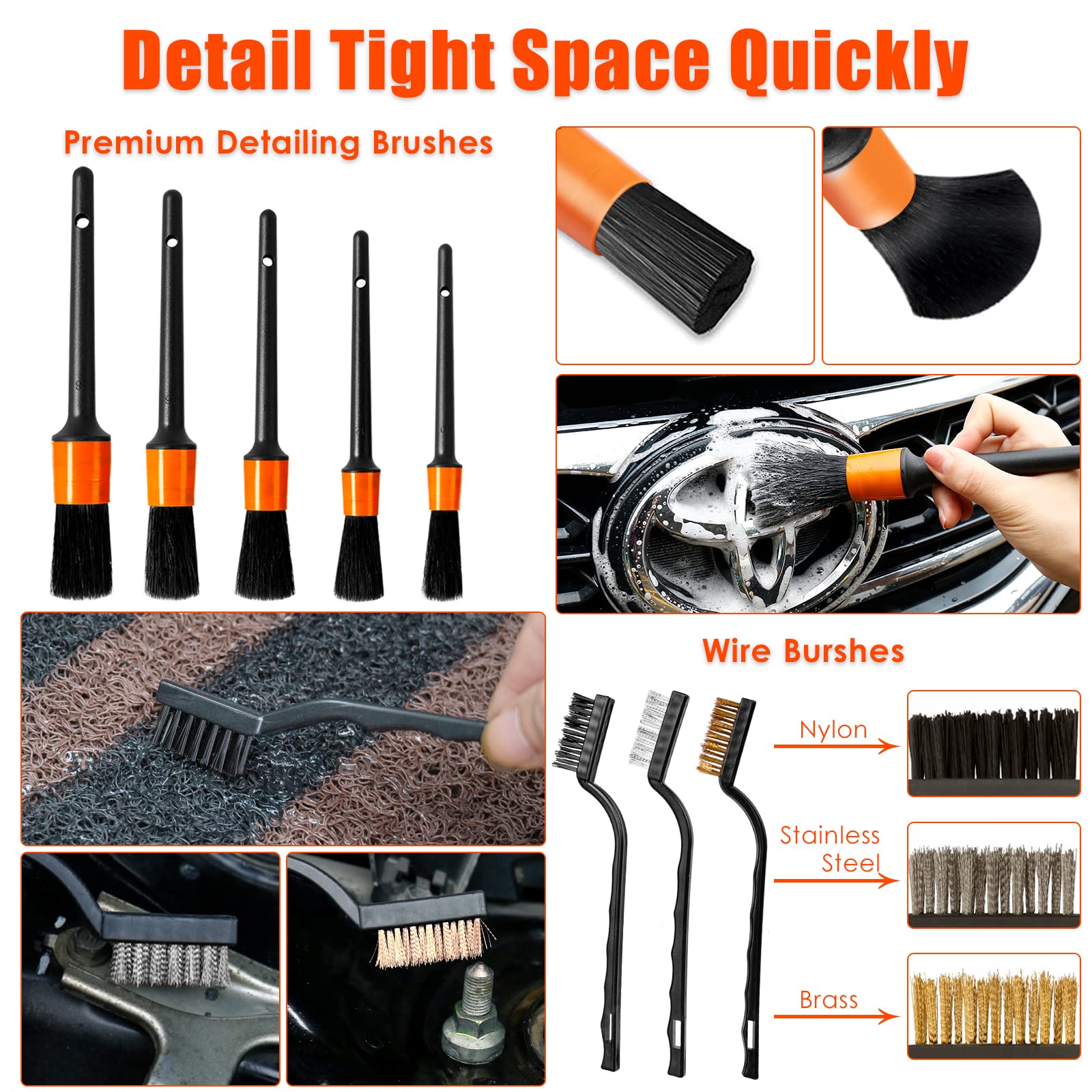 17Pcs Car Detailing Kit with High Power Portable Vacuum - Interior Cleaner, Detailing Brushes, Windshield Cleaner - Perfect for Car Wash, Detailing & Maintenance for Men, Women & Teens