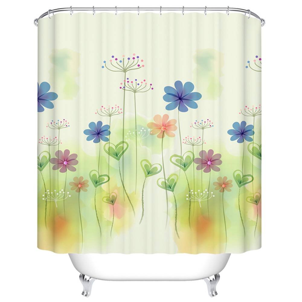 ChezMax Waterproof Shower Curtain - Floral & Heart Print, 36x72 Inches with 9 Hooks - Perfect for Bathroom Decor & Moisture Protection