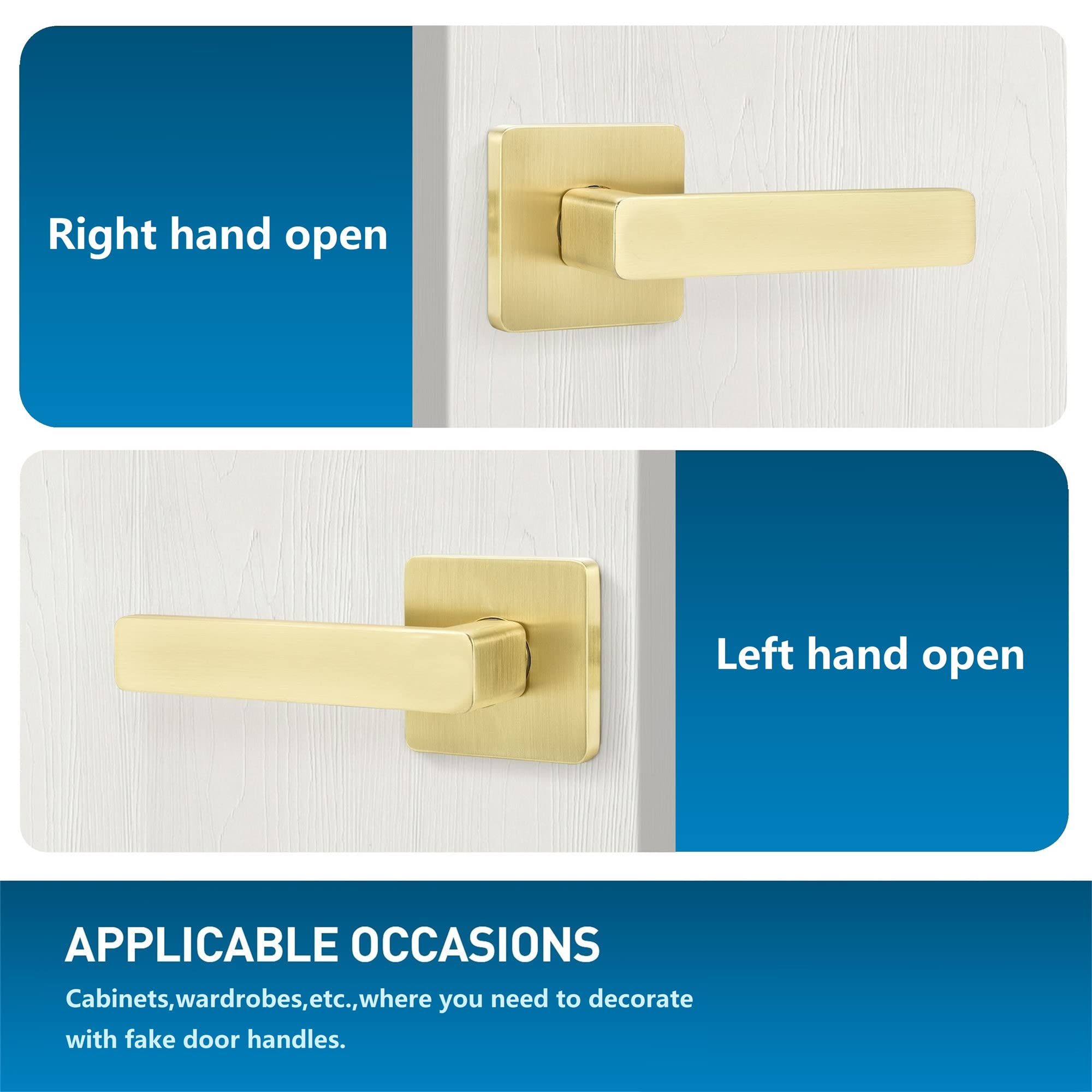 10 Pack Gold Door Knobs - Heavy Duty Dummy Door Handles for Closets & French Doors - Non-Turning Door Levers with Satin Brass Finish - Perfect for Home, Office & Cabinet Doors