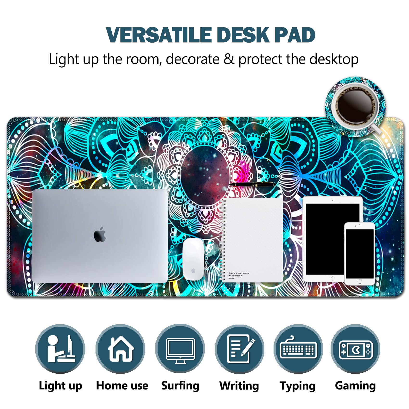 XXL Gaming Mouse Pad 35x15.7 Inch - Large Extended Keyboard Mouse Mat with Stitched Edges & Non-Slip Base - Durable Desk Pad for PC, Laptop, Office & Home Gaming Setup - Mandala Design for Gamers & Professionals