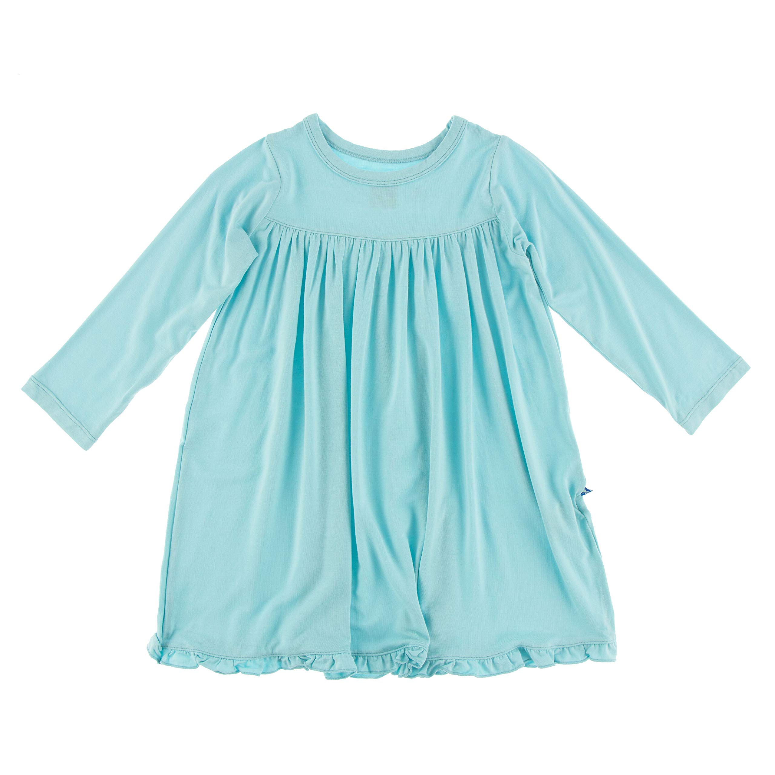 KicKee Pants Classic Long Sleeve Swing Dress for Baby Girls - Soft Cotton Solid Color (Iceberg Blue) - Perfect for Playdates, Family Photos & Special Occasions