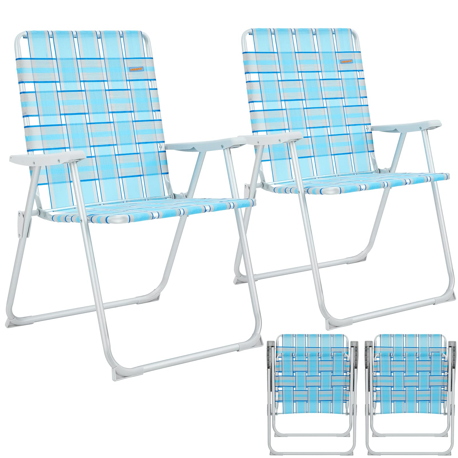 WEJOY Extra Wide Oversized Folding Beach Chair - Lightweight Aluminum Webbed Lawn Chair for Adults, Portable Camping Chair with Off-Ground Design - Perfect for Beach, Backyard, Picnics, Camping & Outdoor Events