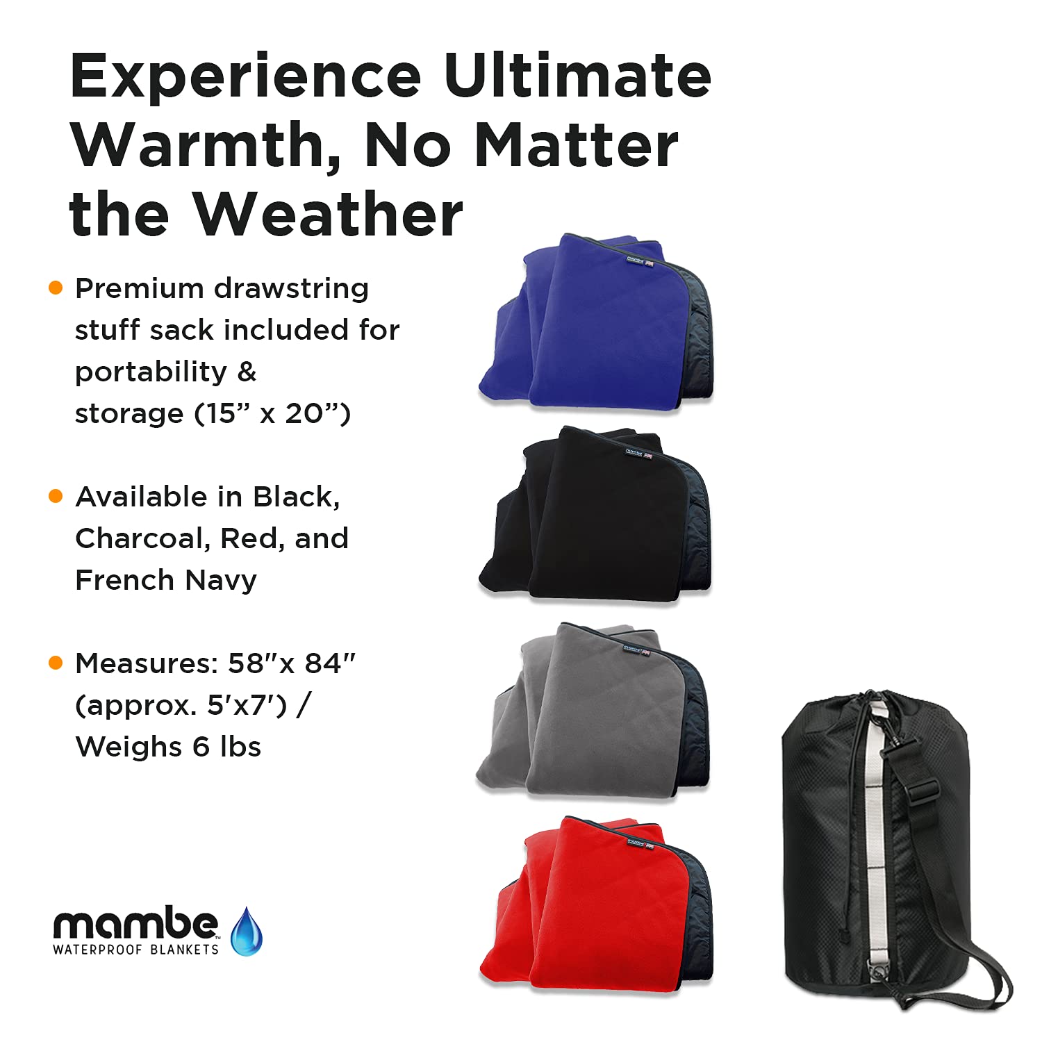 Mambe Super Extreme Weather Outdoor Blanket - 100% Waterproof Windproof Insulated Polartec Blanket for Cold Weather Camping, Winter Sports, Hiking & Emergency Survival Gear - Perfect for Outdoor Adventures and Extreme Conditions