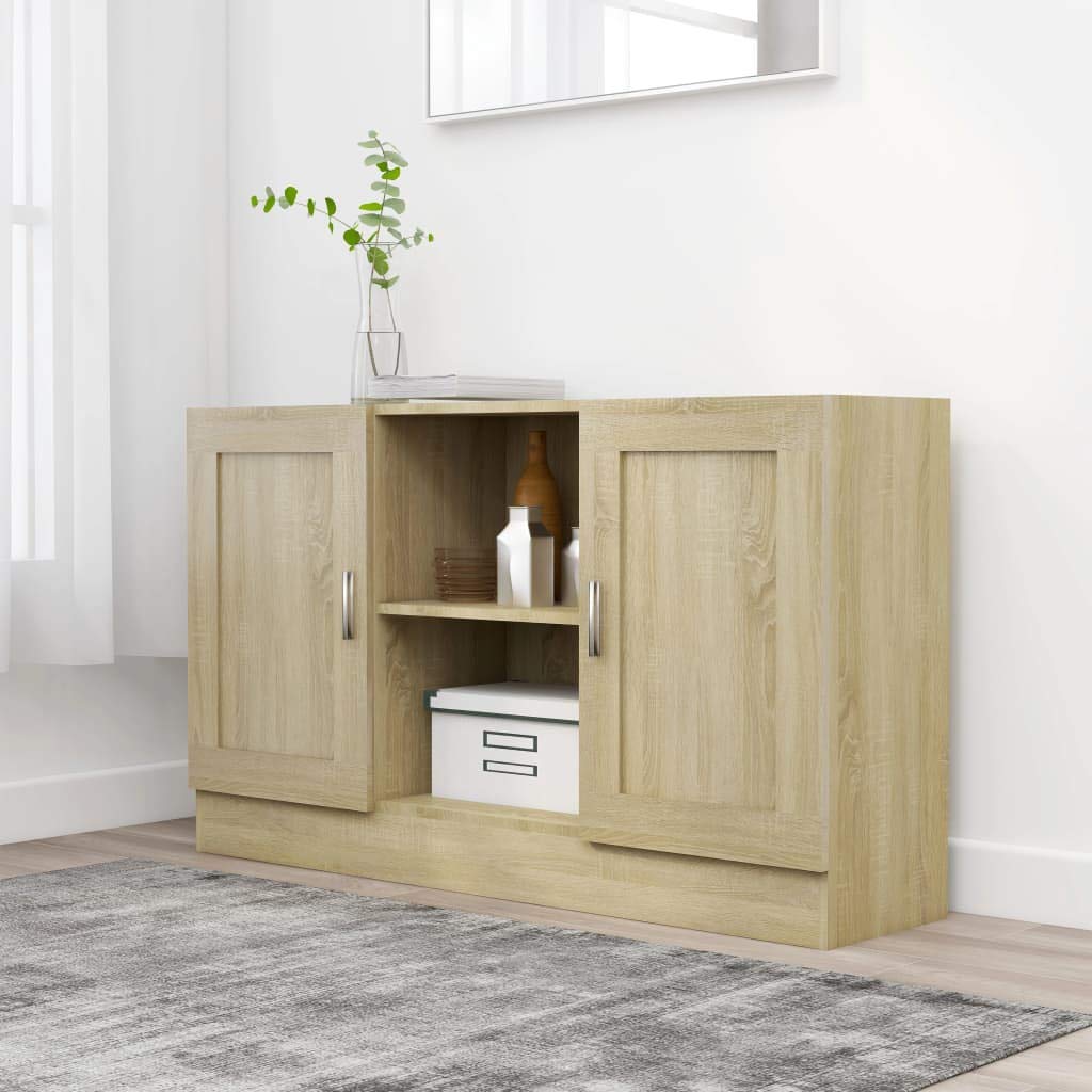 Queen.Y Wooden Buffet Sideboard Console Table - 2 Door Storage Cabinet with 2 Open Shelves for Entryway, Kitchen, Dining & Living Room - Brown Finish for Home Decor & Organization