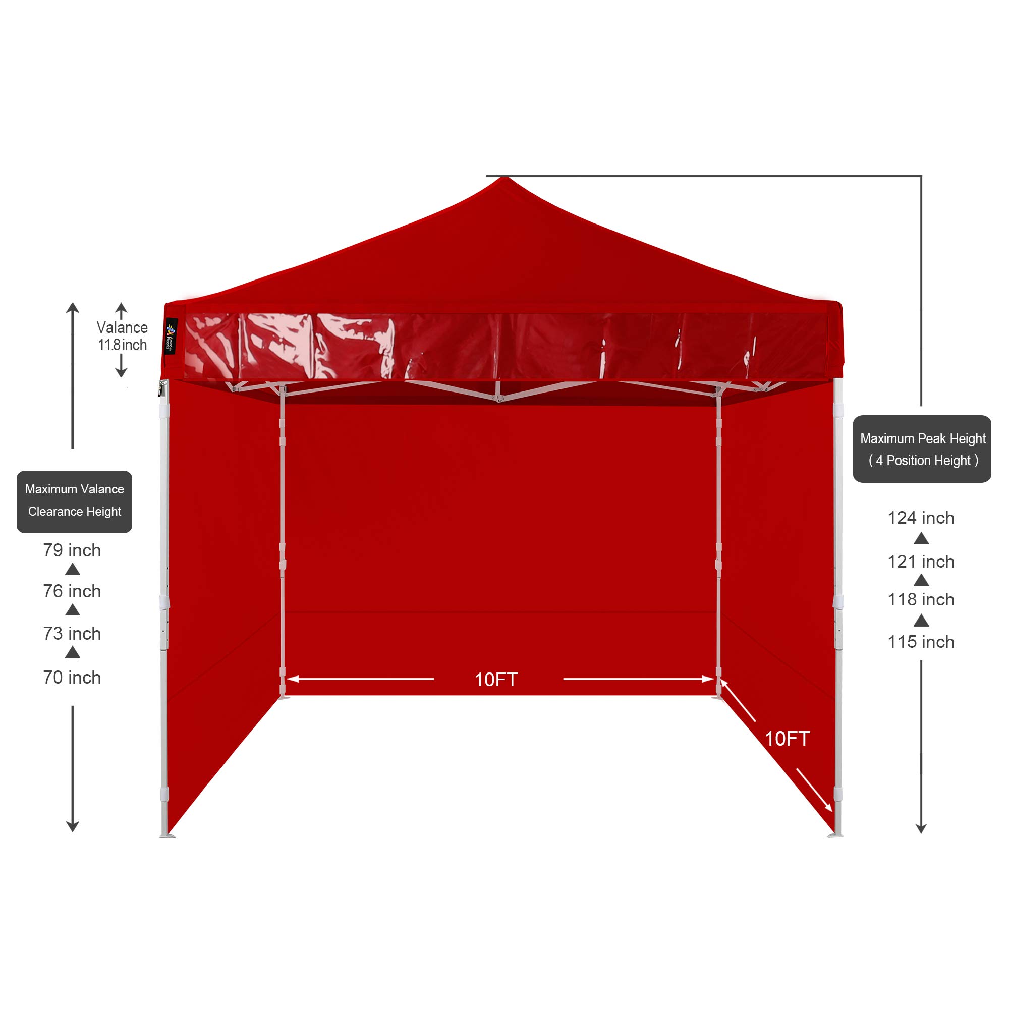 American Phoenix 10x10 Pop Up Canopy Tent - Easy Setup Folding Instant Shelter with 4 Removable Sidewalls & Sunshade (Red) - Perfect for Outdoor Events, Parties, Camping & Beach Use