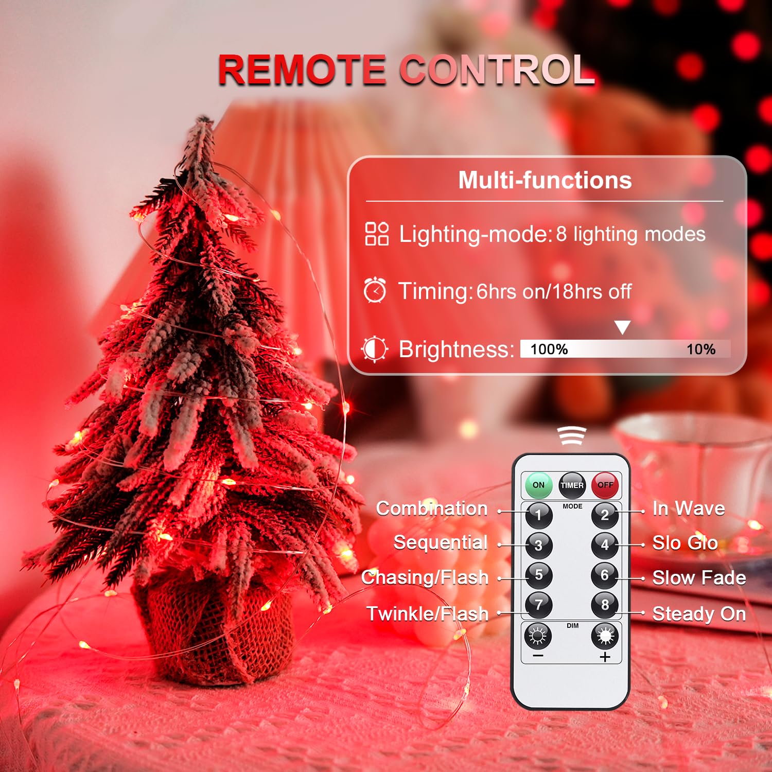 JMEXSUSS 2 Pack 66ft Red Fairy Lights - 200 LED Battery Operated String Lights with Remote Control, 8 Lighting Modes for Valentine's Day, Christmas, Bedroom, Indoor & Outdoor Decorations - Perfect for Weddings, Parties, Garden and Home Ambiance