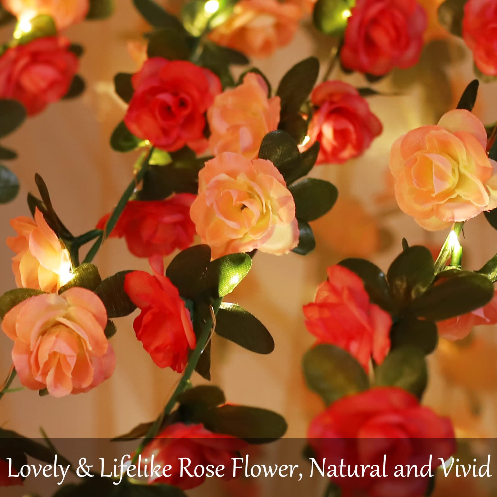 Fielegen 30 LED Rose Flower String Lights - 8.2ft Artificial Flower Garland with Battery Operated Fairy Lights, Hanging Fake Rose Vine for Wedding, Garden, Party, Bedroom & Wall Decor - Perfect for Romantic Ambiance and Home Decoration