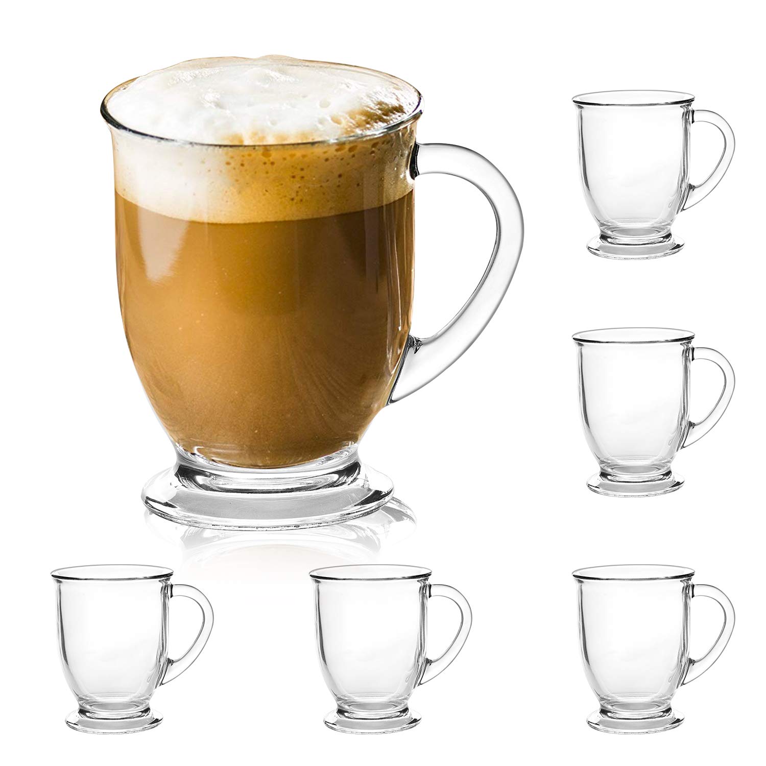 15oz Glass Coffee Mugs Set of 6 - Perfect for Latte, Tea & Hot Drinks at Home