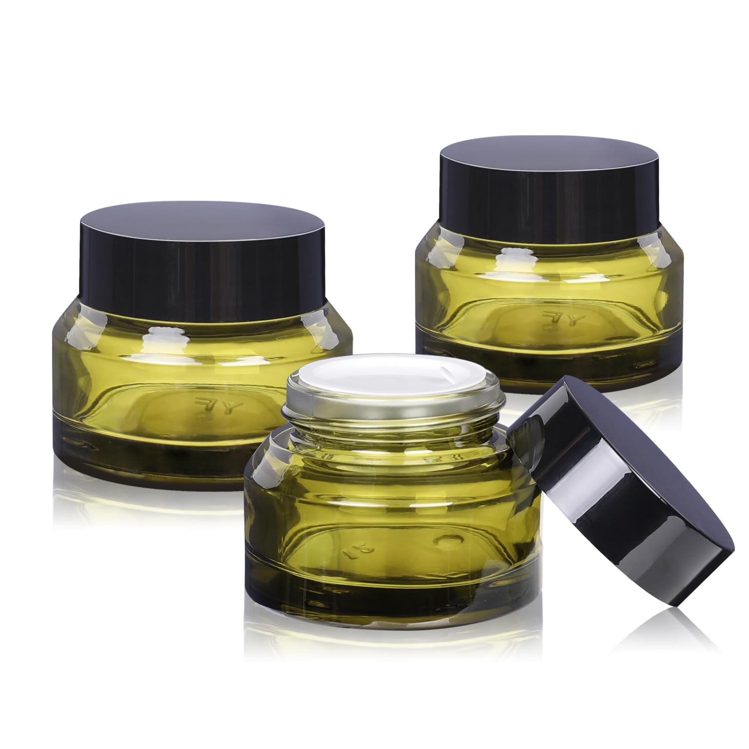 3 Pack Small Glass Cosmetic Jars with Lids - 30ml (1 oz) Empty Makeup Containers for Cream, Lotion & Samples - Airtight Green Jars for DIY Beauty, Travel & Skincare Storage