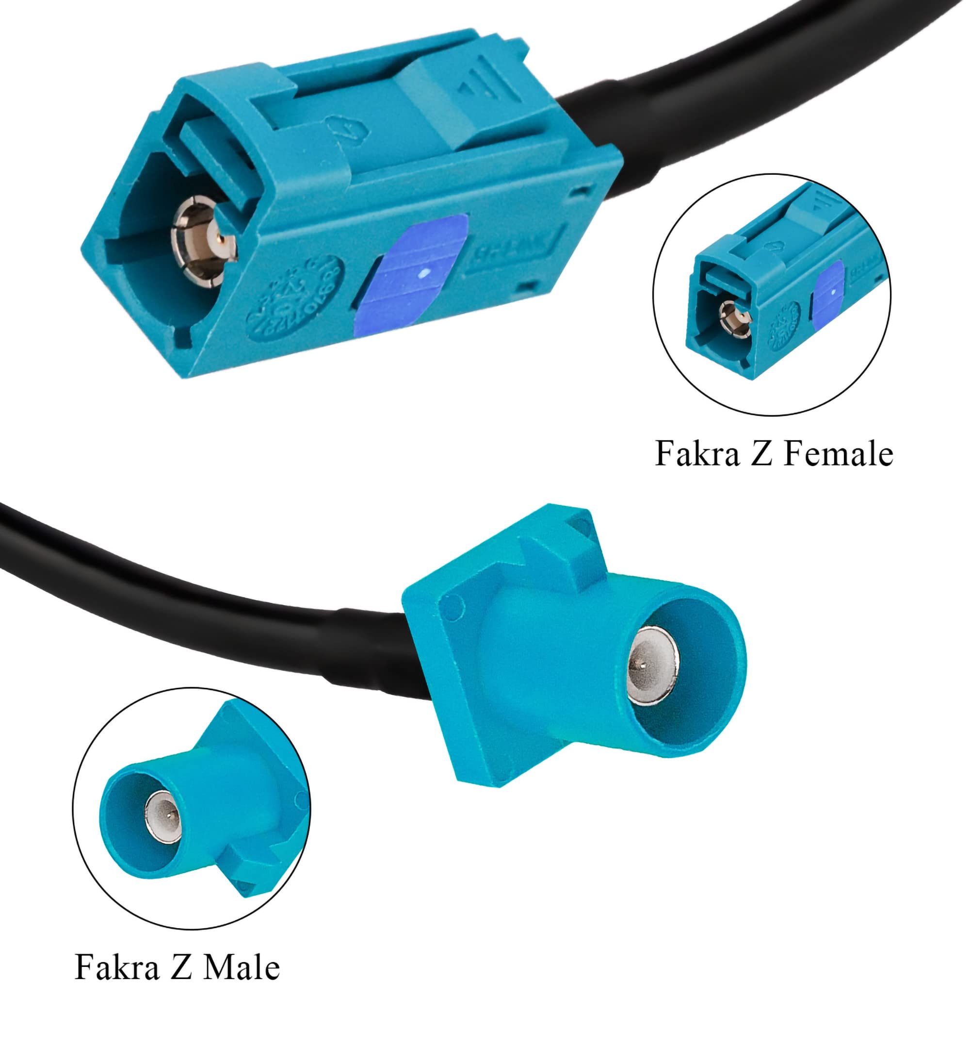 TUOLNK Fakra Z Cable - 3.3ft (1M) RG174 Coaxial Extension Cable with Fakra Z Female to Male Connector - 2 Pack for GPS, FM/AM Radio, Sirius XM Satellite Antenna - Perfect for Car Audio & Navigation Systems