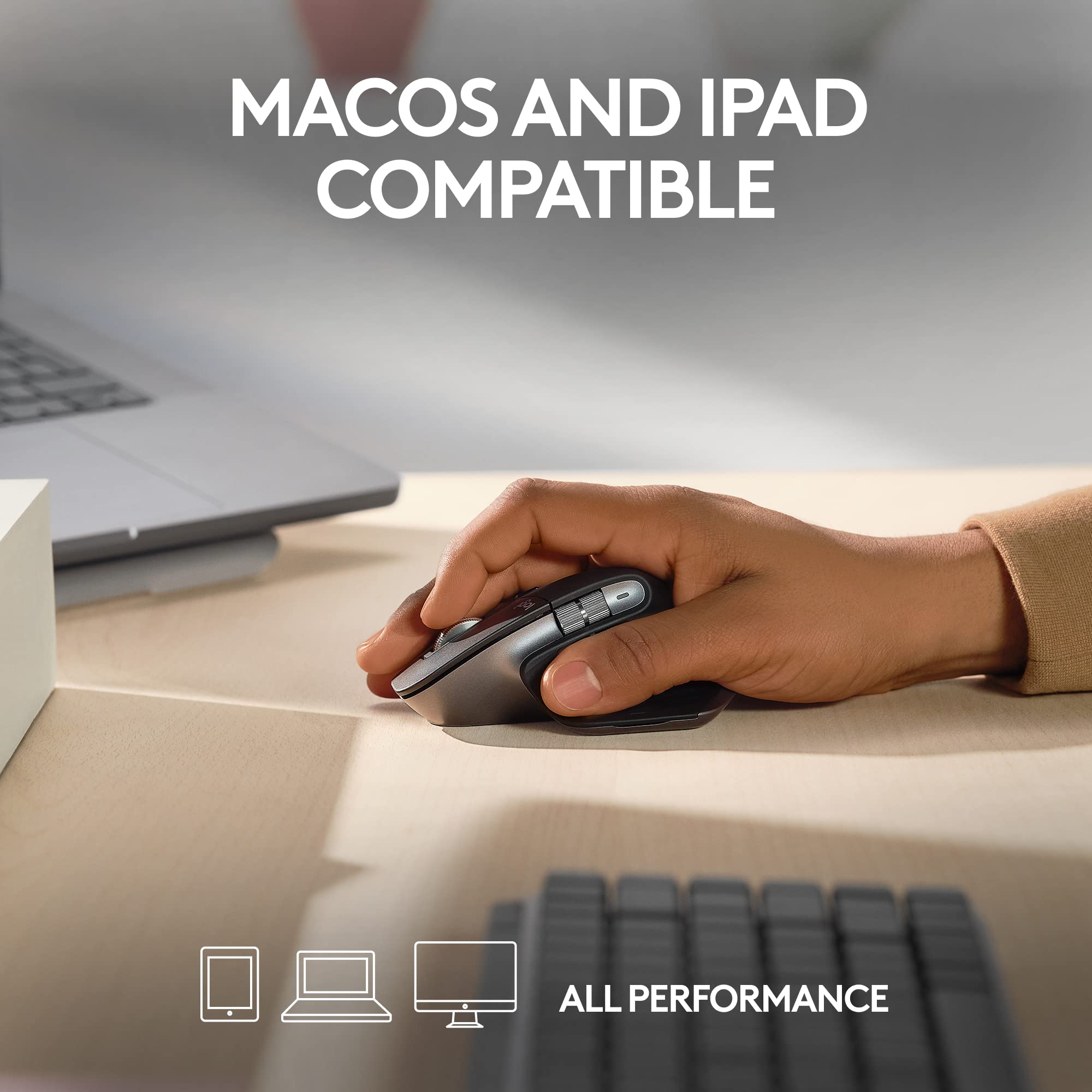 Logitech MX Master 3S Wireless Bluetooth Mouse for Mac - Ergonomic Design, Ultra-Fast Scrolling, 8000 DPI Precision, Silent Clicks, Glass Tracking - Compatible with MacBook, iPad (Space Gray) - Perfect for Office Work, Graphic Design & Video Editing