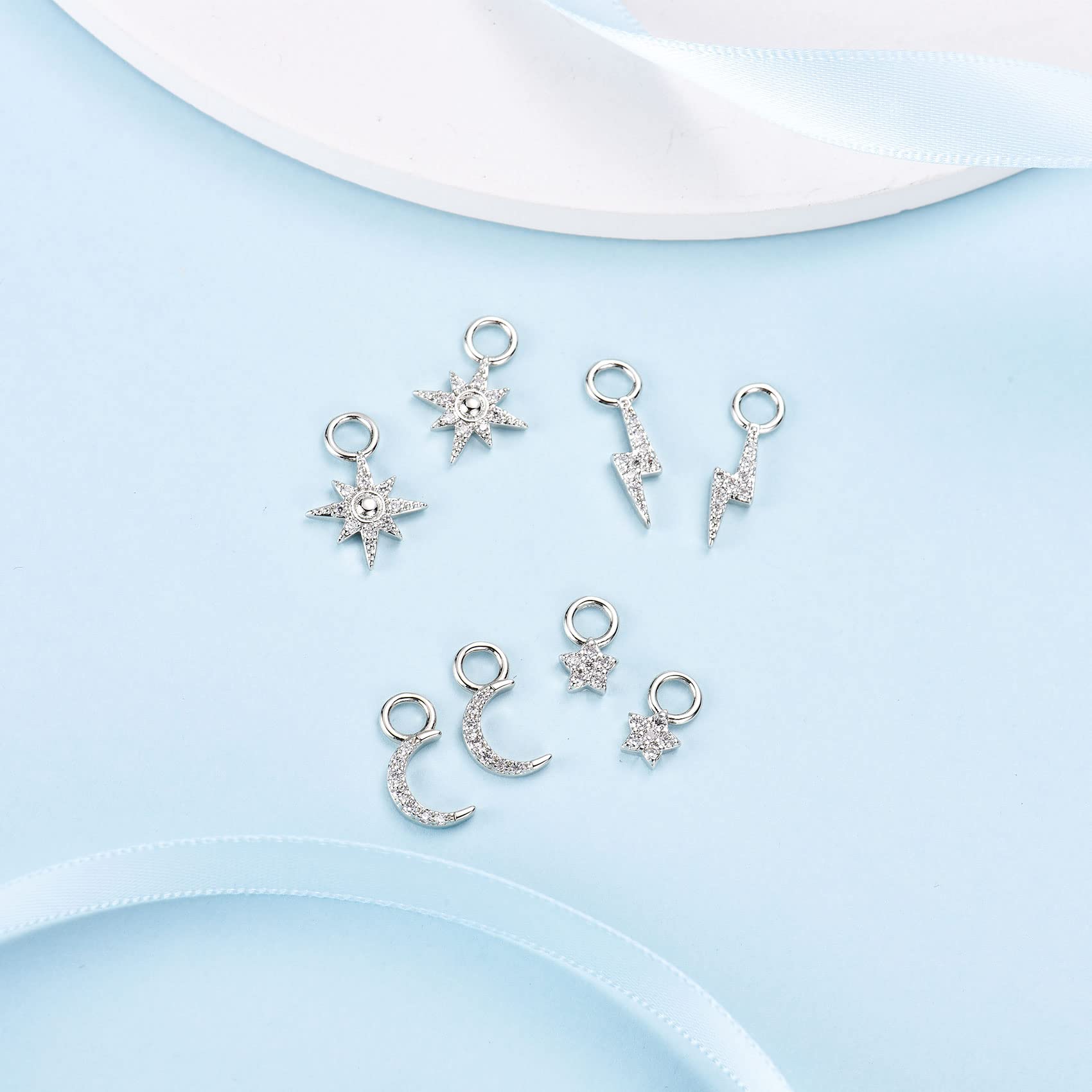 Stylish S925 Sterling Silver Dangle Hoop Earrings for Women & Girls - 2 Pairs Hoop Earrings with 4 Dangle Pendants | Cubic Zirconia Drop Earrings Set | Perfect for Parties, Weddings & Everyday Wear