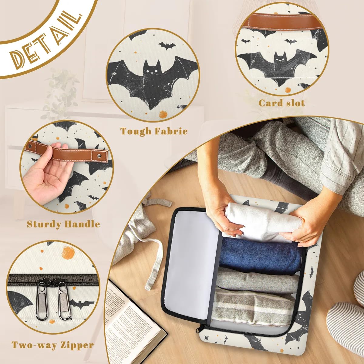 Collapsible Storage Bins with Lids - Halloween Bat Design Stackable Fabric Storage Cubes for Clothes, Toys, Blankets | Dustproof Closet Organizer for Home, Bedroom & Nursery Organization
