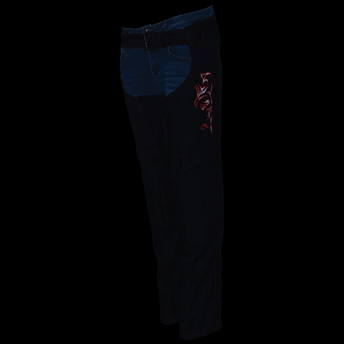 Milwaukee Leather SH1182 Women's Black & Pink Motorcycle Chaps with Tribal Embroidery - Stylish & Protective Riding Gear for Harley, Cruiser & Adventure Bikes
