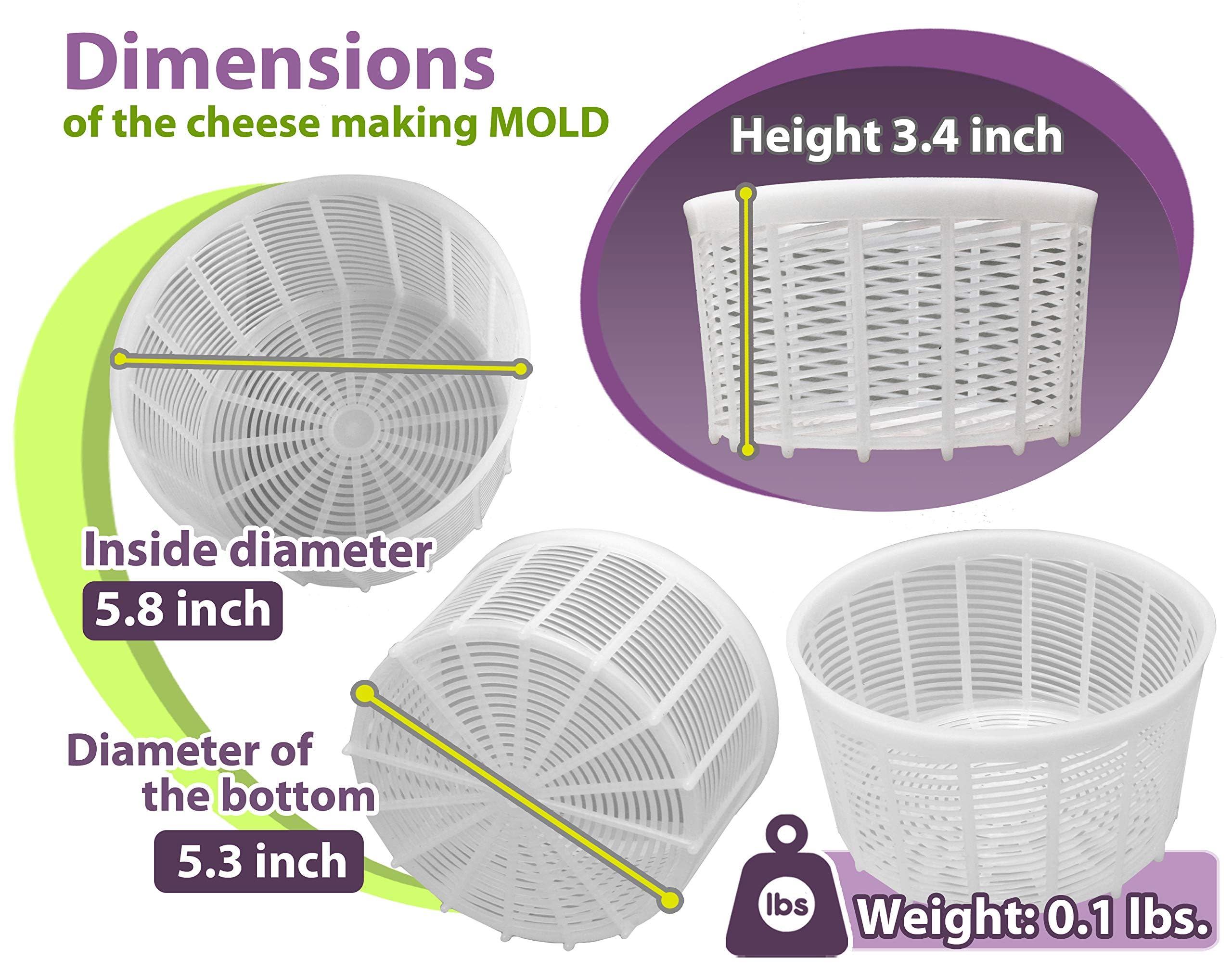 1.25QT Soft Cheese Mold for Homemade Cheese Making - Small Cream Cheese, Feta & Ricotta Mold Basket - DIY Cheese Supplies - Perfect for Fresh Cheese, Queso Fresco & Artisan Cheesemaking at Home