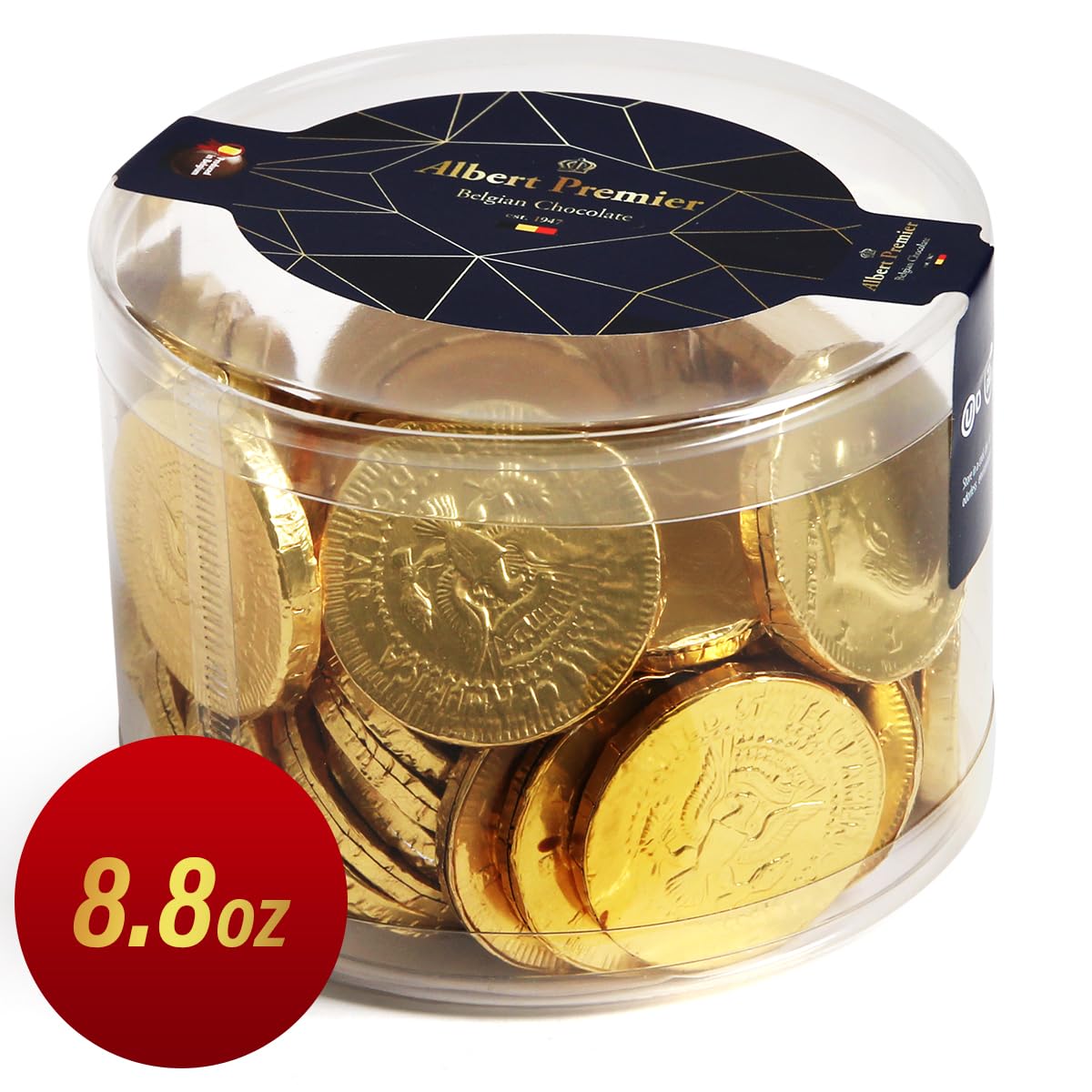Albert Premier Belgian Chocolate Coins - 48 Individually Wrapped Kosher Milk Chocolate Gold Coins for St. Patrick's Day, Birthday Party Favors, Gifts & Treats | Perfect for Holiday Celebrations, Good Luck Charms & Dessert Tables