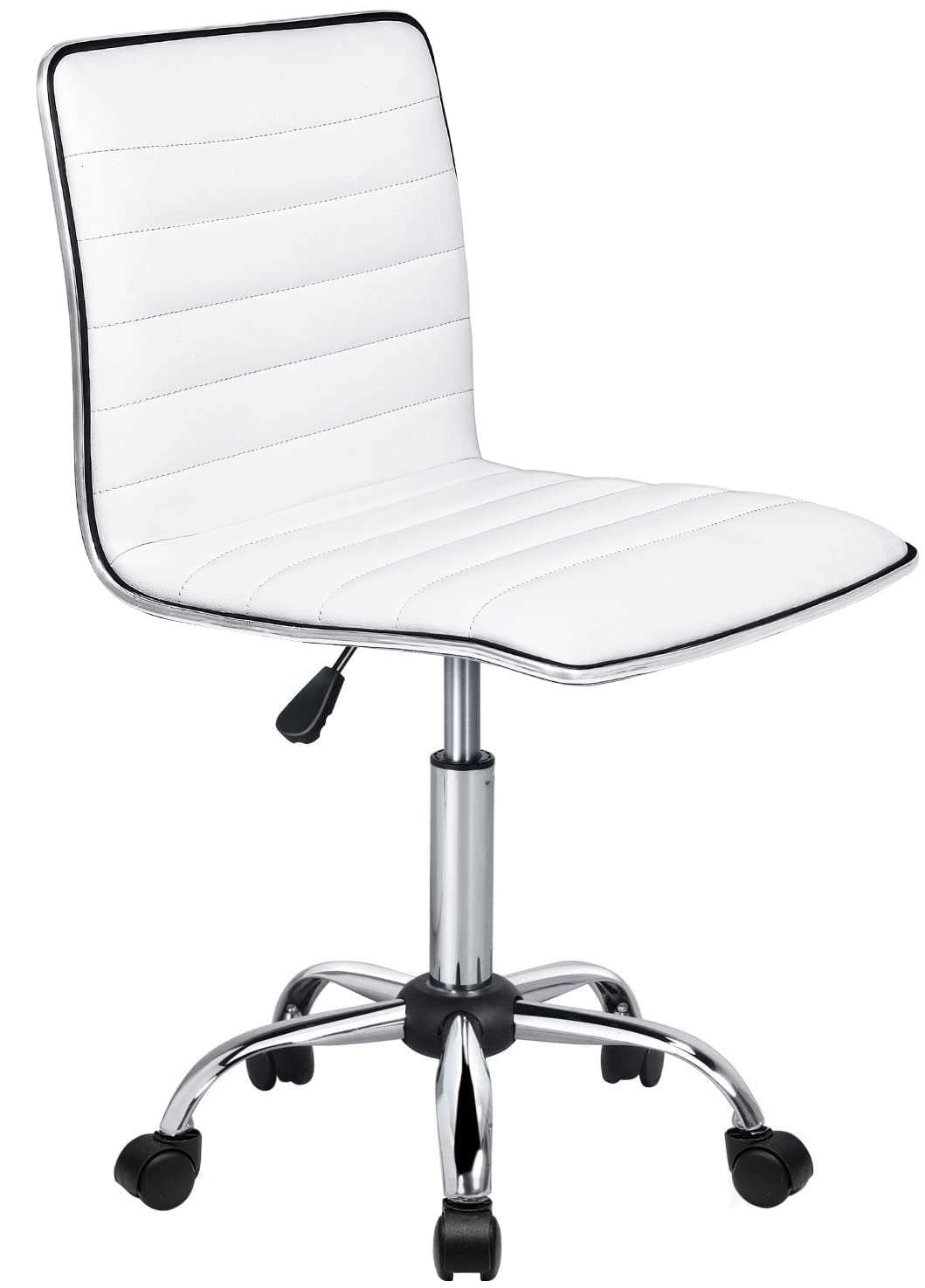 OFIKA Adjustable Office Desk Chair - Low Back Faux Leather Swivel Task Chair with Wheels, Armless Rolling Vanity Chair for Home & Office Workspace - Perfect for Computer Work, Studying, and Makeup Stations