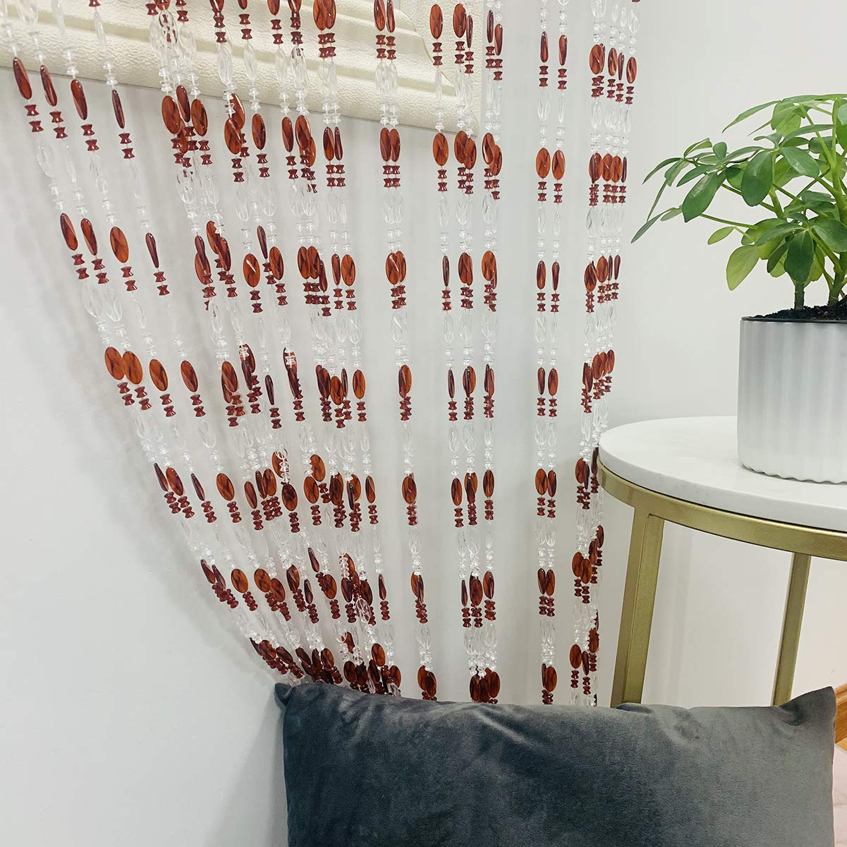 ZiDeTang Acrylic Beaded Door Curtain - Boho Room Divider with Tassel Décor (Brown, 39x77 inches) for Bedroom, Living Room & Entryway