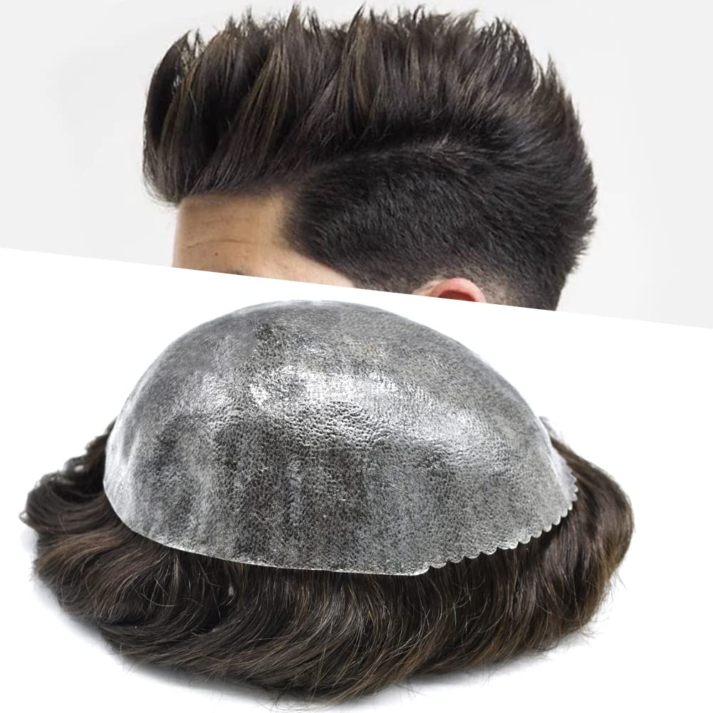 Natural Human Hair Toupee for Men - Thin Skin PU Injection Wig Unit, Realistic Replacement System (2# Darkest Brown) | Perfect for Daily Wear, Special Occasions & Hair Loss Solutions