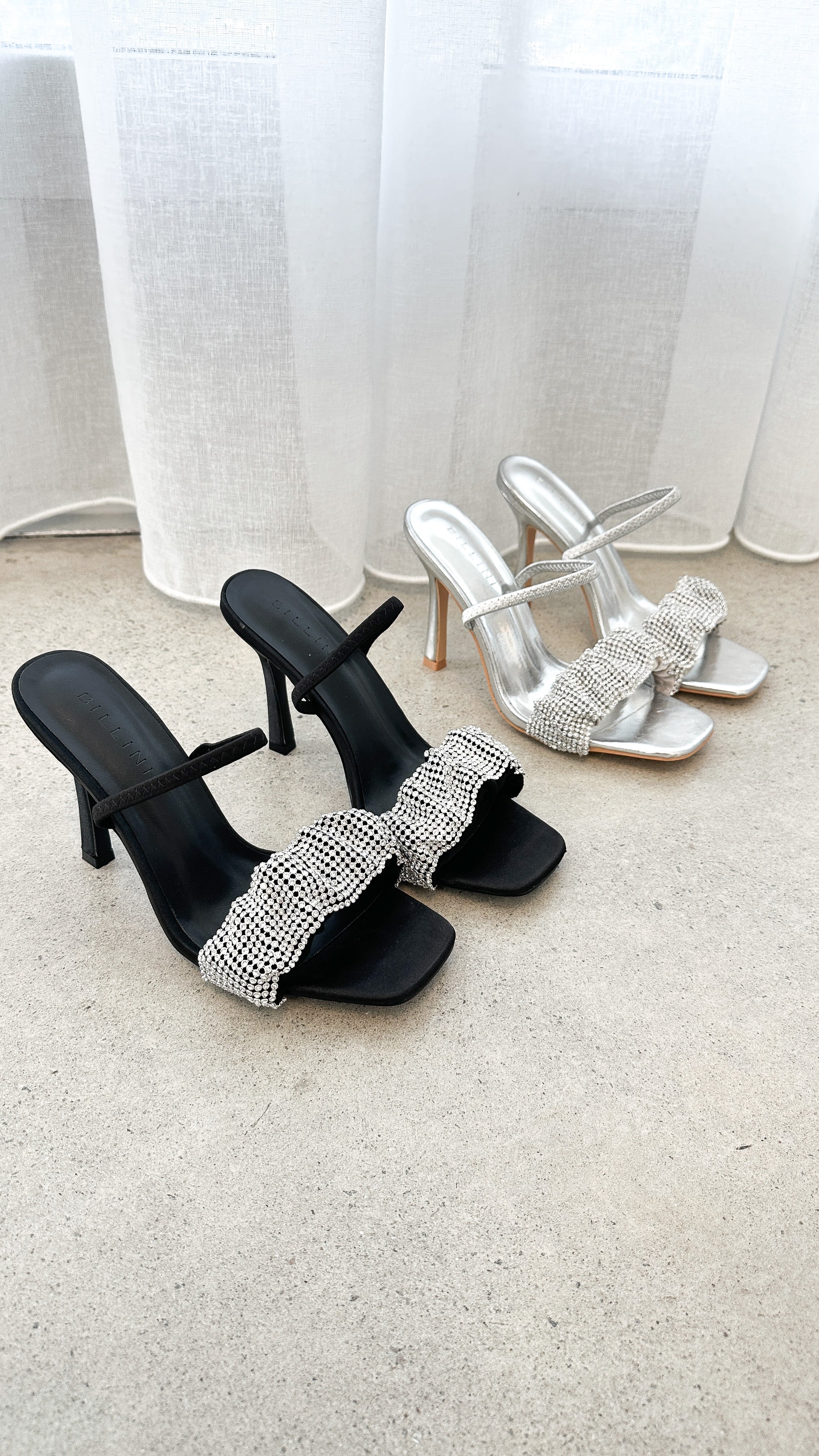 Brandi Black Satin Diamante Heels - Elegant Women's High Heel Shoes for Party, Wedding & Evening Events