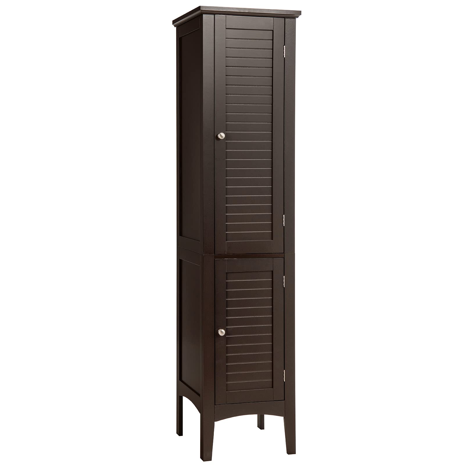 Tangkula 5-Tier Tall Bathroom Storage Cabinet - Freestanding Wooden Tower Organizer with 2 Doors & Shelves for Bathroom, Living Room, Kitchen - Narrow Floor Cabinet (Brown) | Perfect for Small Spaces, Apartment Storage & Home Organization