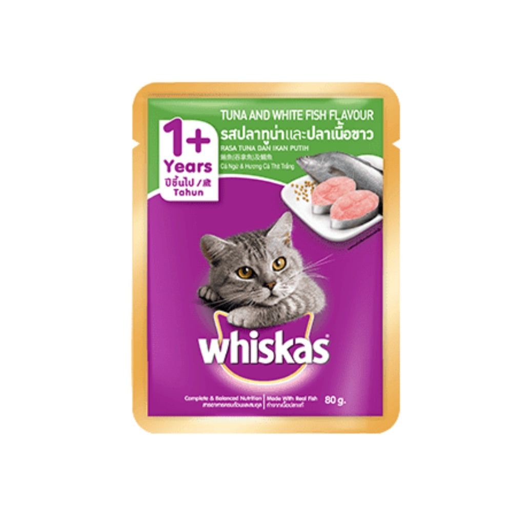 Whiskas Tasty Mix Wet Cat Food Pouches with Real Chicken & Beef - Grain Free, High Protein Wet Cat Food for Adult Cats - Perfect for Mealtime, Travel & Treats