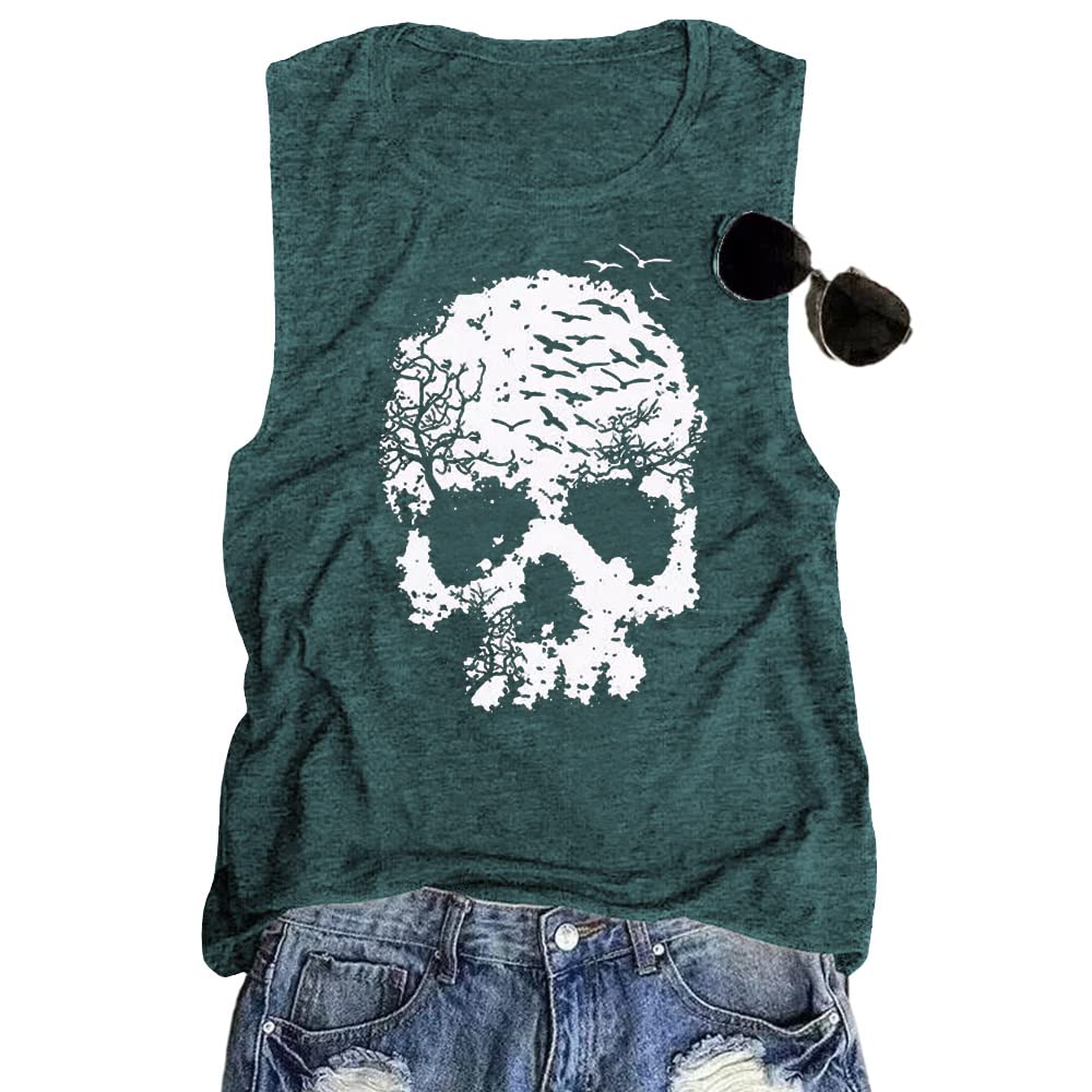 Funny Gothic Skull Graphic Women's Tank Tops - Sleeveless Summer Muscle Tee Shirts for Casual Wear | Perfect for Halloween, Concerts & Gothic Fashion Lovers