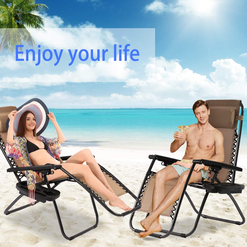 Zero Gravity Reclining Chair - Adjustable Folding Outdoor Lounge Chair with Pillow & Cup Holder for Backyard, Poolside, Beach, Garden - Perfect for Relaxing, Sunbathing, and Outdoor Leisure