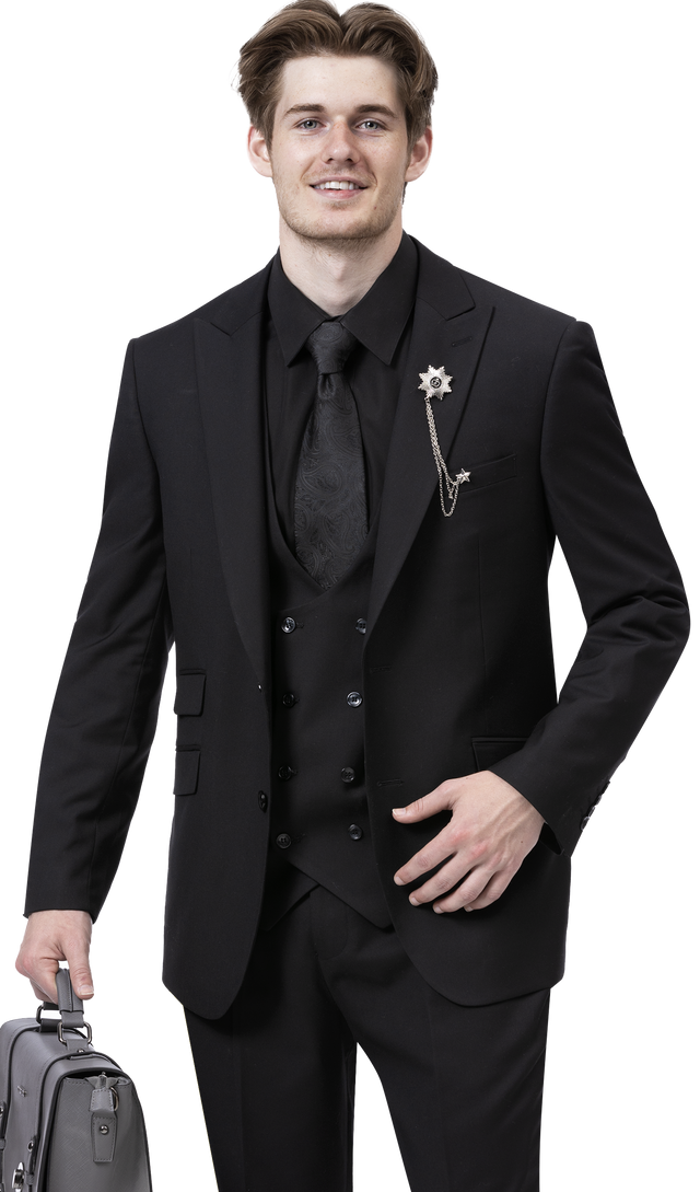 EJ Samuel Black Suit M2770 - Premium Men's Formal Business Suit for Weddings, Interviews & Office Wear