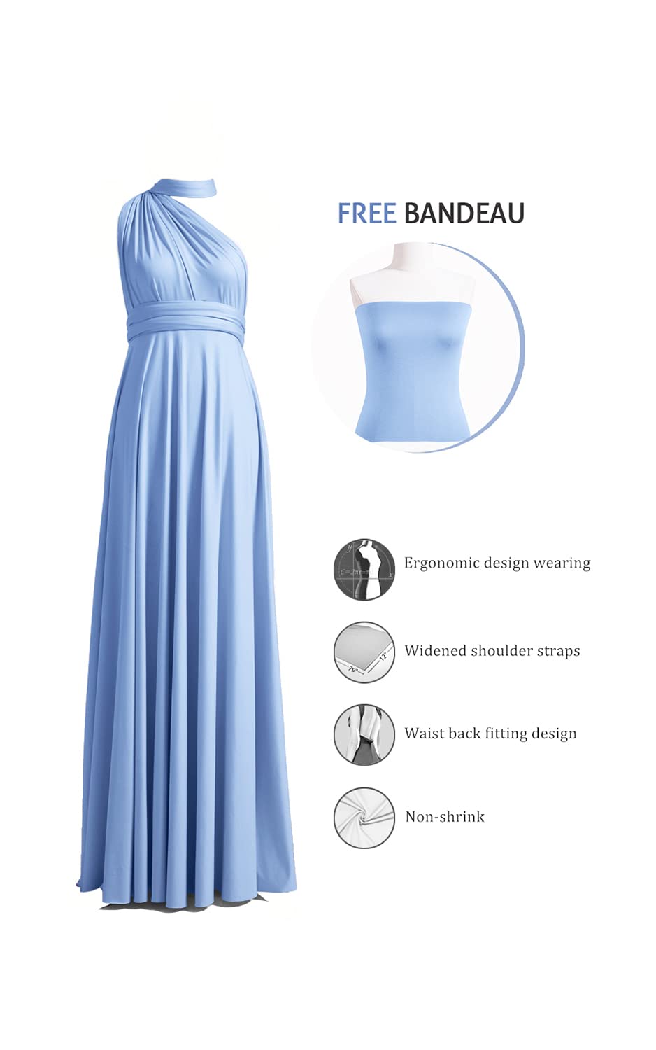 72 Styles Convertible Infinity Dress with Bandeau - Multi-Way Twist Wrap Bridesmaid Dress for Weddings, Parties & Special Occasions - Plus Size & Long Length Options Available