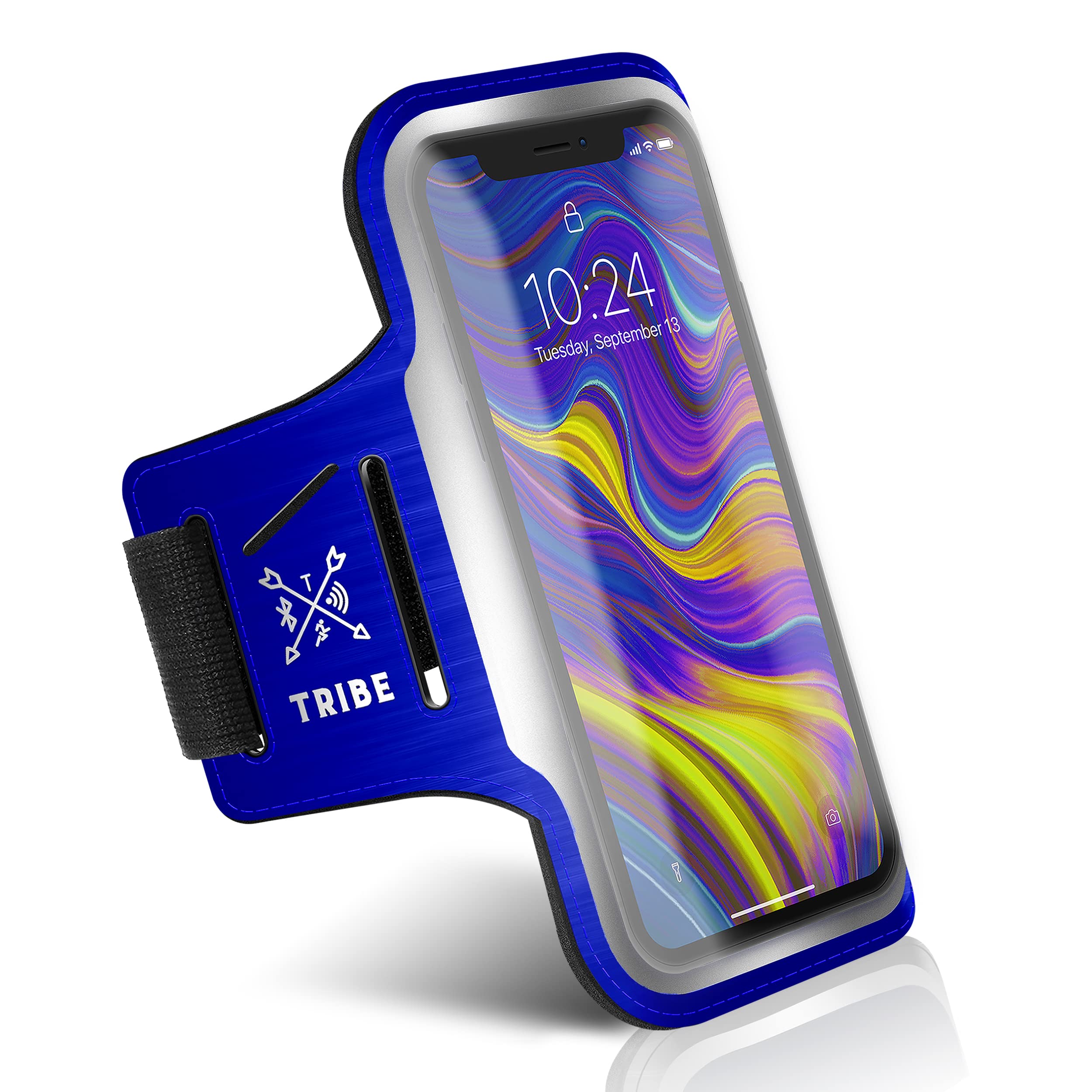 TRIBE Running Phone Holder Armband for iPhone & Samsung Galaxy - Adjustable Sports Armband for Men & Women - Perfect for Running, Jogging, Walking, Gym Workouts - Fits All Smartphones with Key/CC Pocket - Stay Connected During Outdoor Activities & Fitness Training