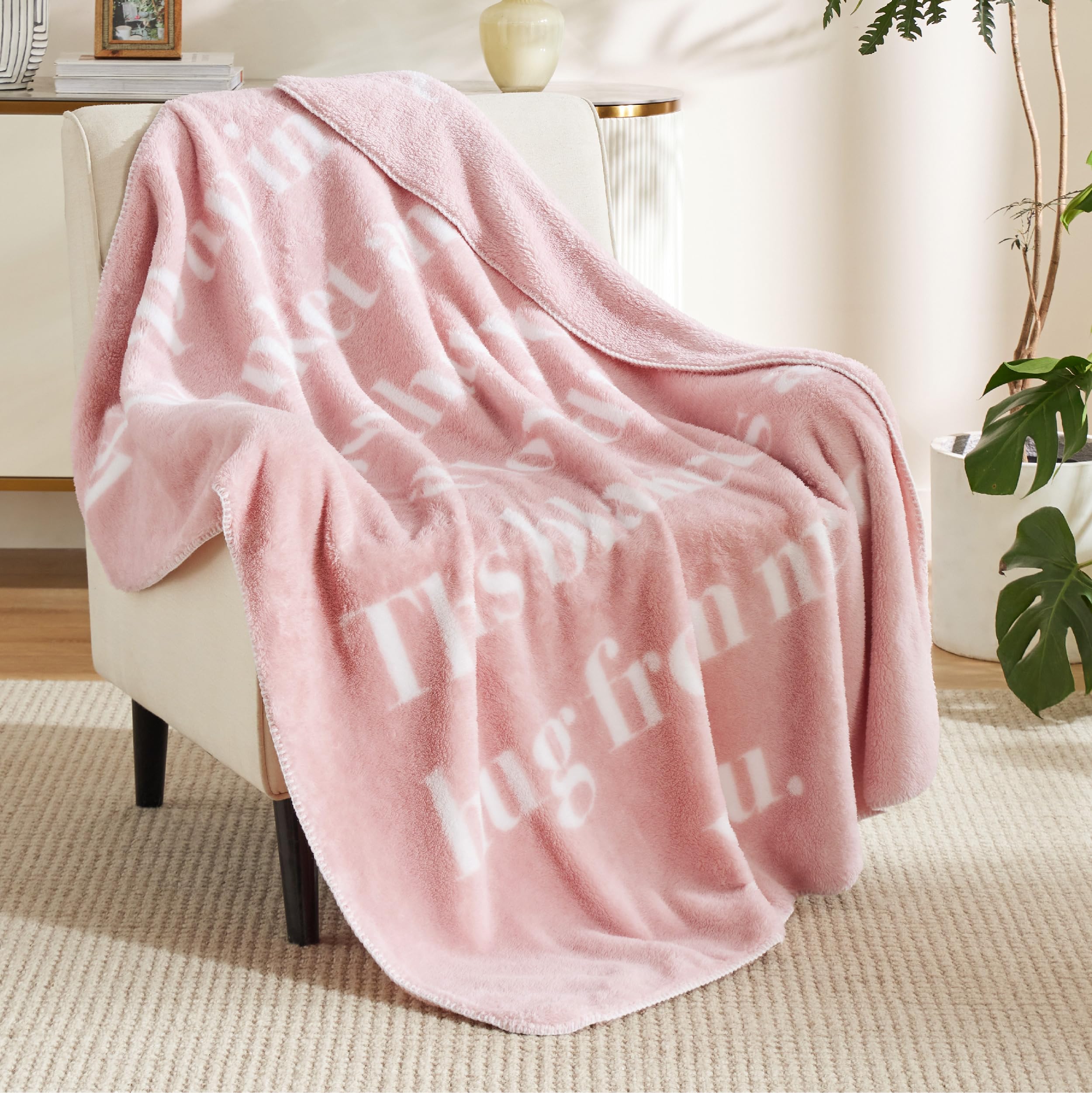 Bedsure Pink Inspirational Throw Blanket for Women - 50x60 Inch Soft Healing Hug Blanket with Uplifting Words, Perfect Get Well Gift After Surgery, Cancer Care, Elderly & Adults - Ideal for Comfort, Recovery & Cozy Home Use