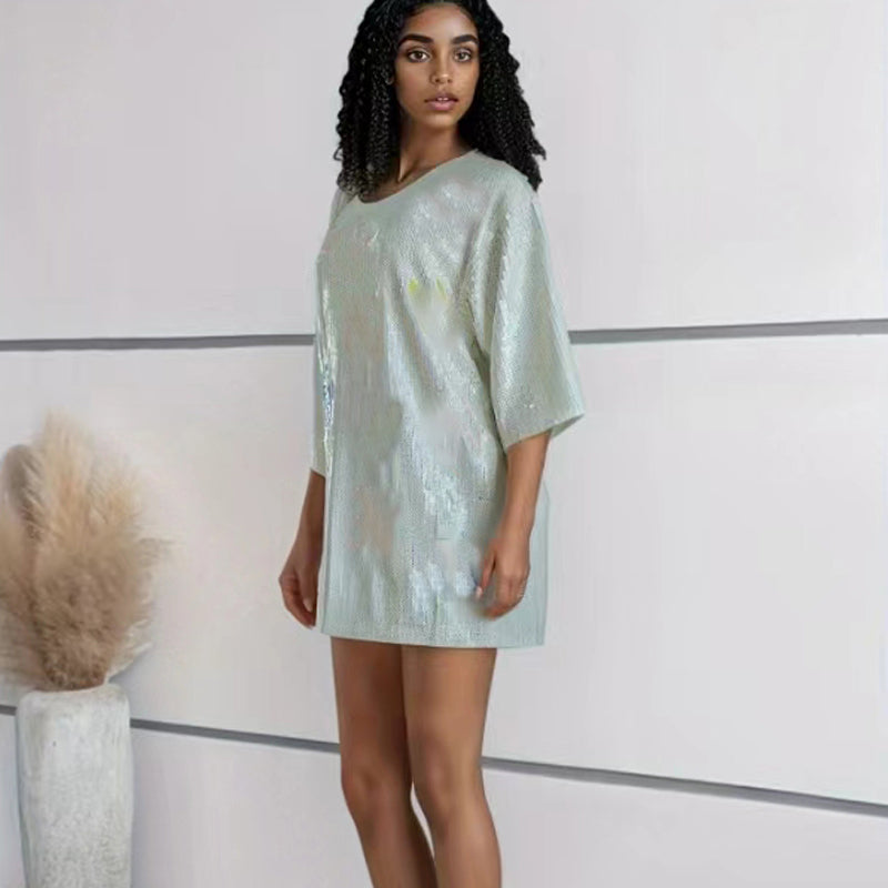 Sparkly Sequin Loose Fit Summer Dress for Women - Beach Party, Vacation & Casual Wear