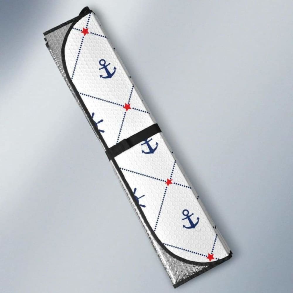 Anchor Rudder Nautical Design Car Sun Shade - UV Protection Window Shade for Cars, Trucks & SUVs - Perfect for Beach Trips, Road Travel and Summer Parking