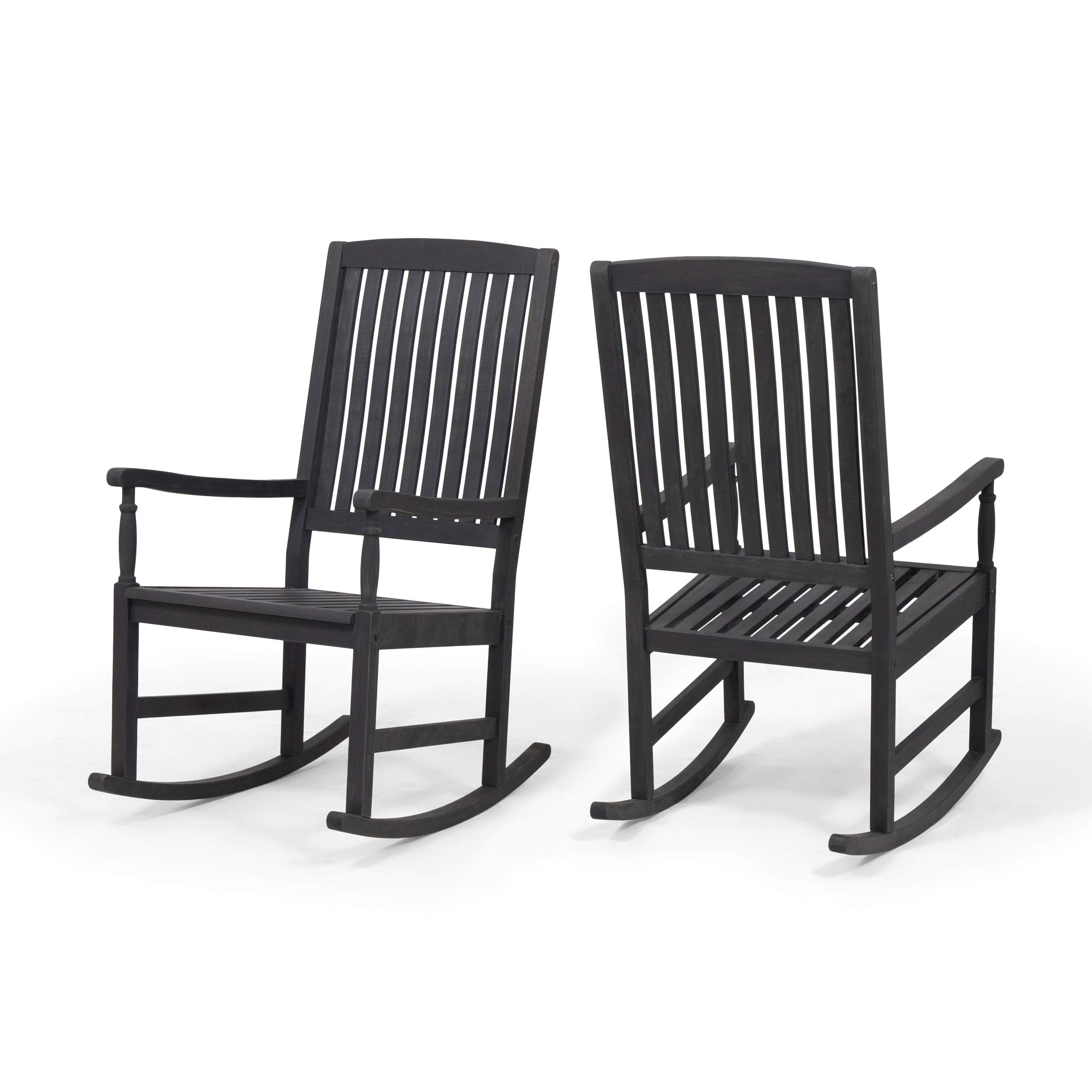 Premium Acacia Wood Outdoor Rocking Chairs Set of 2 - Dark Gray Patio Furniture for Garden, Porch & Backyard Relaxation