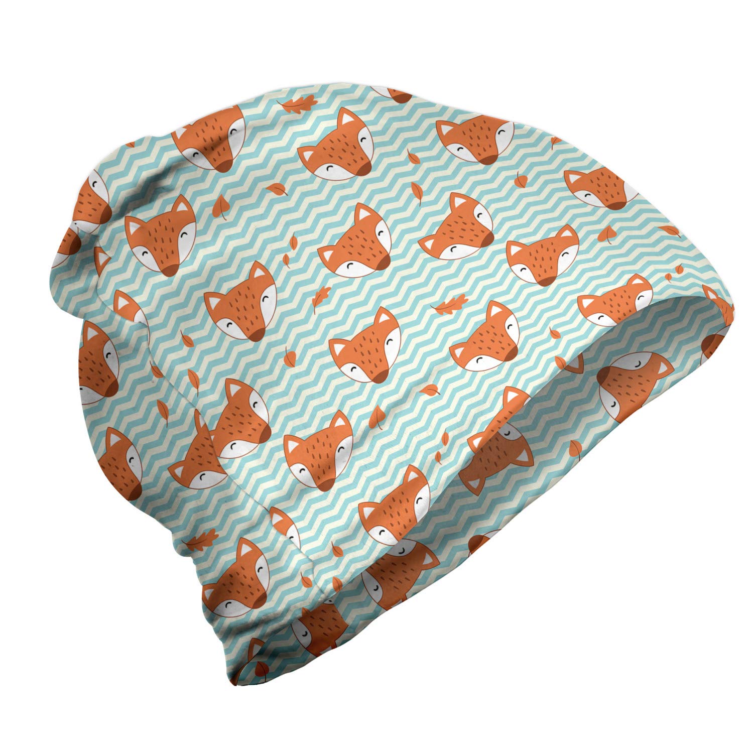 Ambesonne Unisex Beanie with Funny Fox Faces & Stripes - Warm Winter Hat for Men & Women - Perfect for Hiking, Skiing, and Outdoor Adventures