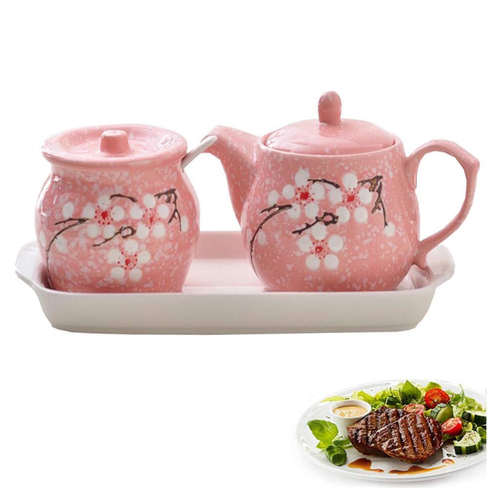 Premium Ceramic Oil & Vinegar Dispenser Bottle - 400ML & 500ML Leak-Proof Kitchen Cruet with Floral Design for Olive Oil, Balsamic Vinegar & Salad Dressing | Perfect for Cooking, Baking & Tabletop Decor