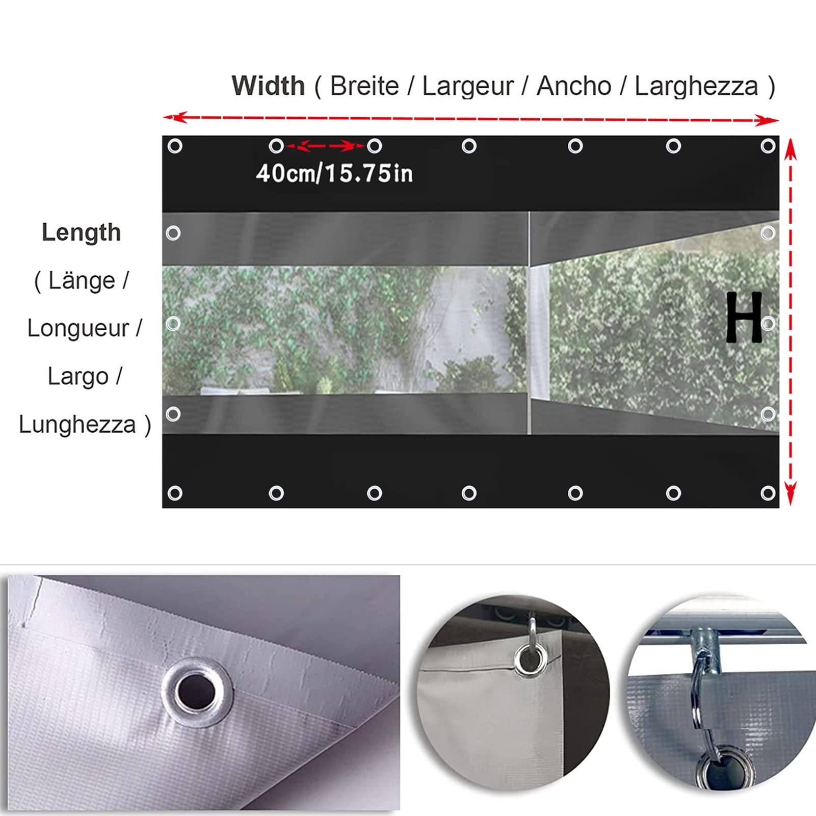 Clear Outdoor Curtains for Gazebo & Pergola - 7.87x9.84ft Transparent Waterproof Tarp Cover - Perfect for Patio, Porch, Backyard & Garden Protection from Rain, Sun & Wind