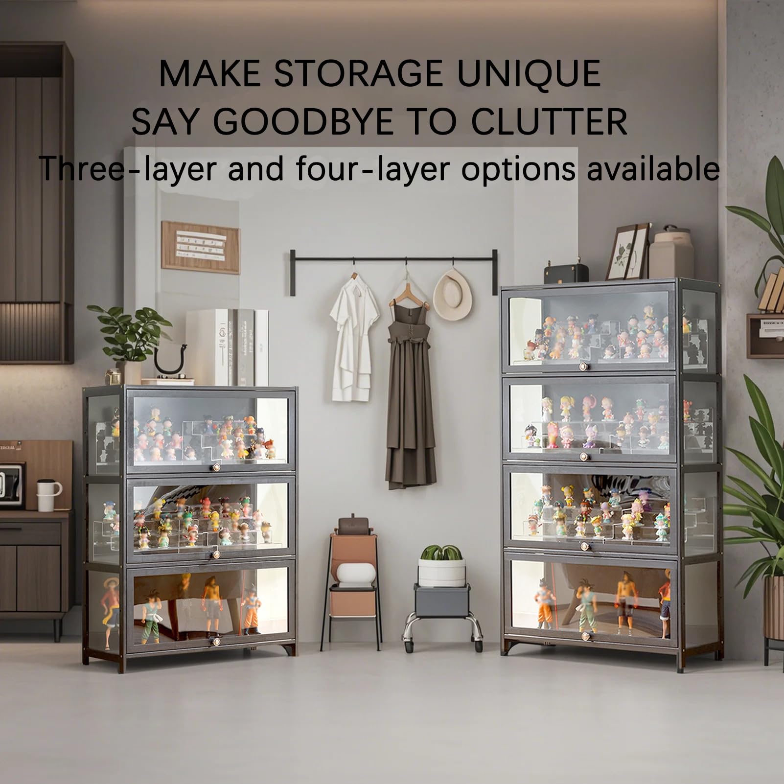 Acrylic Glass Door Display Cabinet - 3-Tier Storage Shelf for Collectibles, Toys & Home Decor | Perfect for Playroom, Bedroom & Retail Store (Gray)
