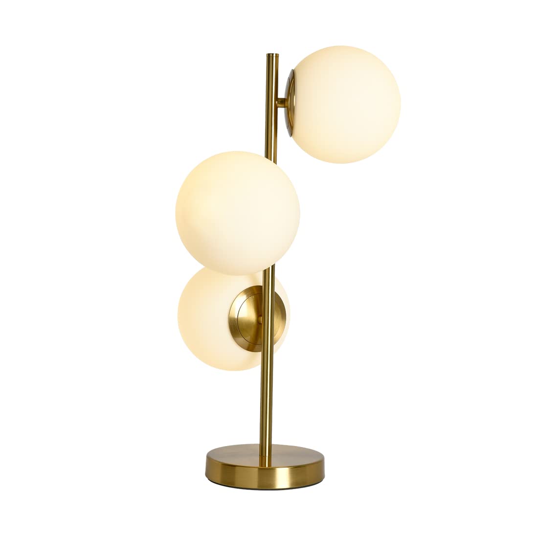 Modern 3-Light Gold Glass Desk Lamp with White Frosted Globe Shade - Plug in Reading Lamp for Bedroom, Living Room, Nightstand & Study - Perfect for Cozy Reading Nooks, Home Office Lighting and Bedside Ambience (3-Light)