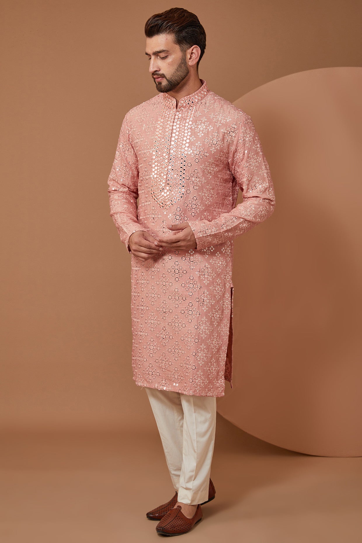Stylish Peach Mirrorwork Kurta for Women | Traditional Indian Embroidered Tunic Top | Perfect for Festivals, Weddings & Casual Wear