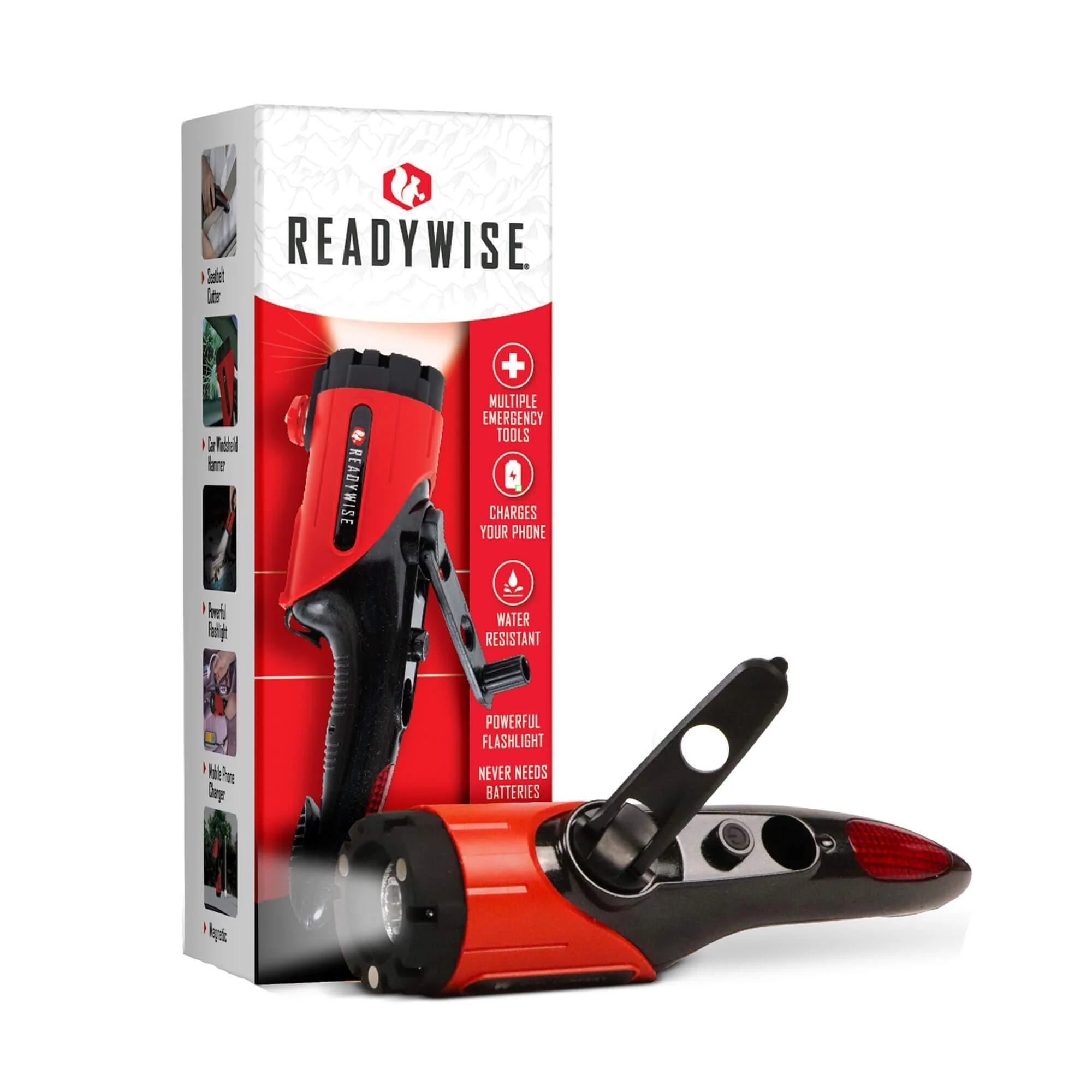 ReadyWise Multi-Functional Survival Flashlight - Emergency, Camping, Hiking & Outdoor Gear - Waterproof, Solar & Hand Crank Powered for Power Outages & Adventures