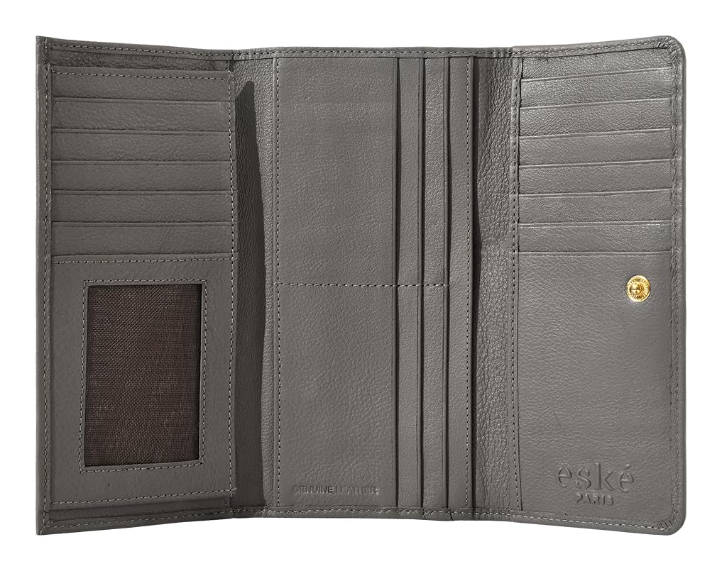 Eske Klara Genuine Quilted Leather RFID Blocking Trifold Wallet - Compact Card Holder for Credit Cards, Cash & Coins - Multiple Pockets for Everyday Use - Perfect for Travel & Daily Essentials