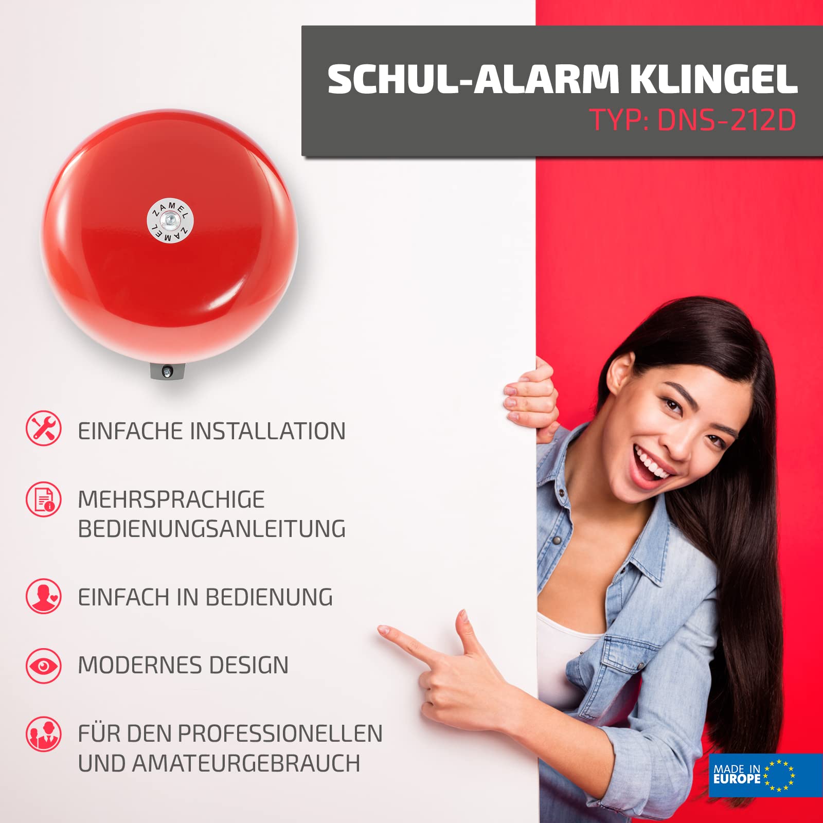 Sundi DNS-212D High Volume School Alarm Bell - Loud Electric Bell for Classrooms, Emergency Alerts & Campus Safety Systems